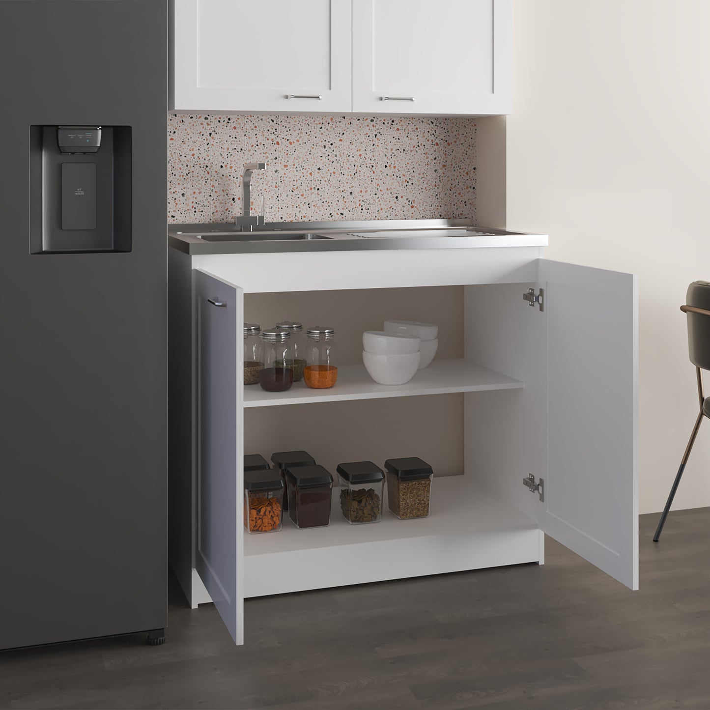 Mueble Inferior De Cocina Zurich 88X98X52 Rta Blanco Mqz Zf