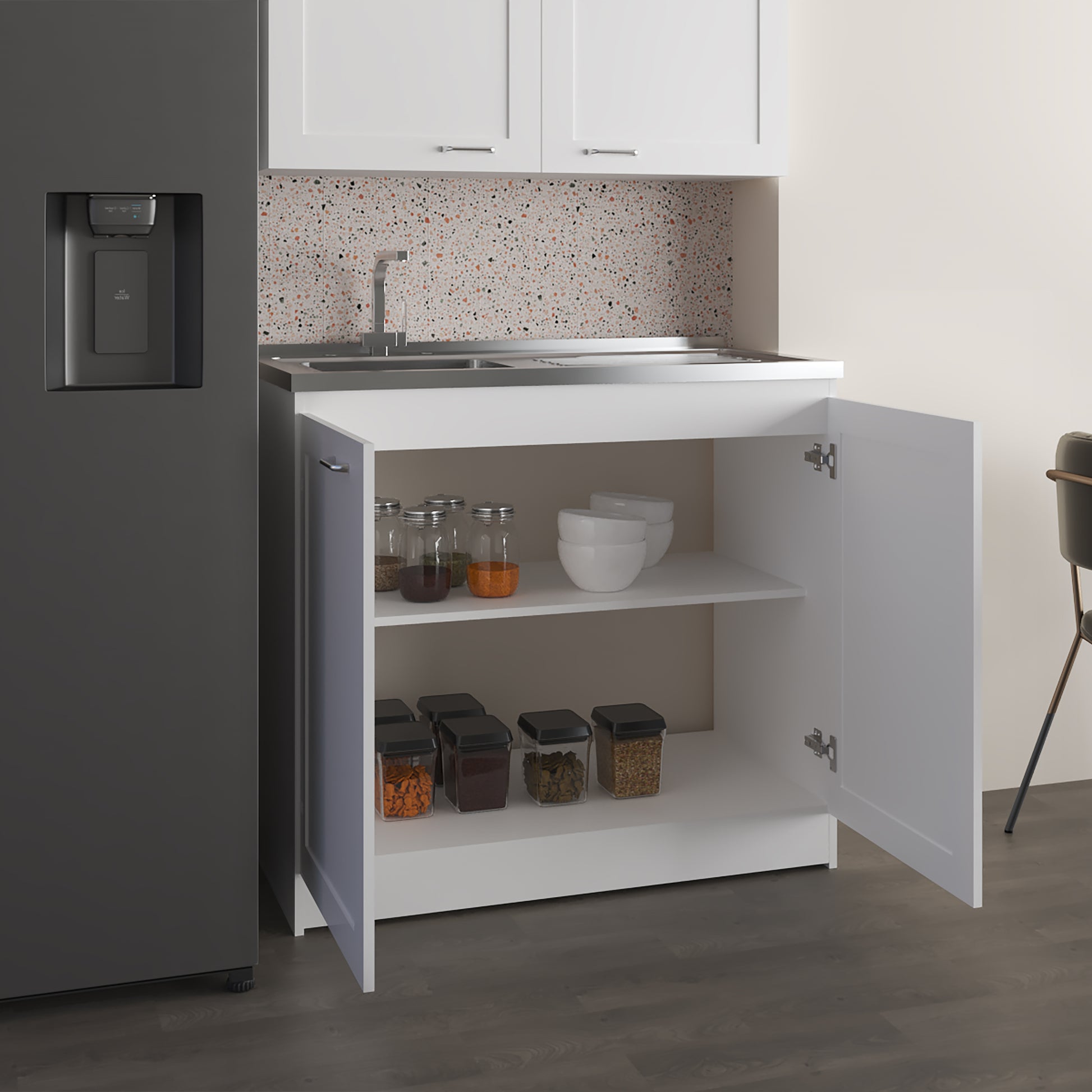 Mueble Inferior De Cocina Zurich 88X98X52 Rta Blanco Mqz Zf