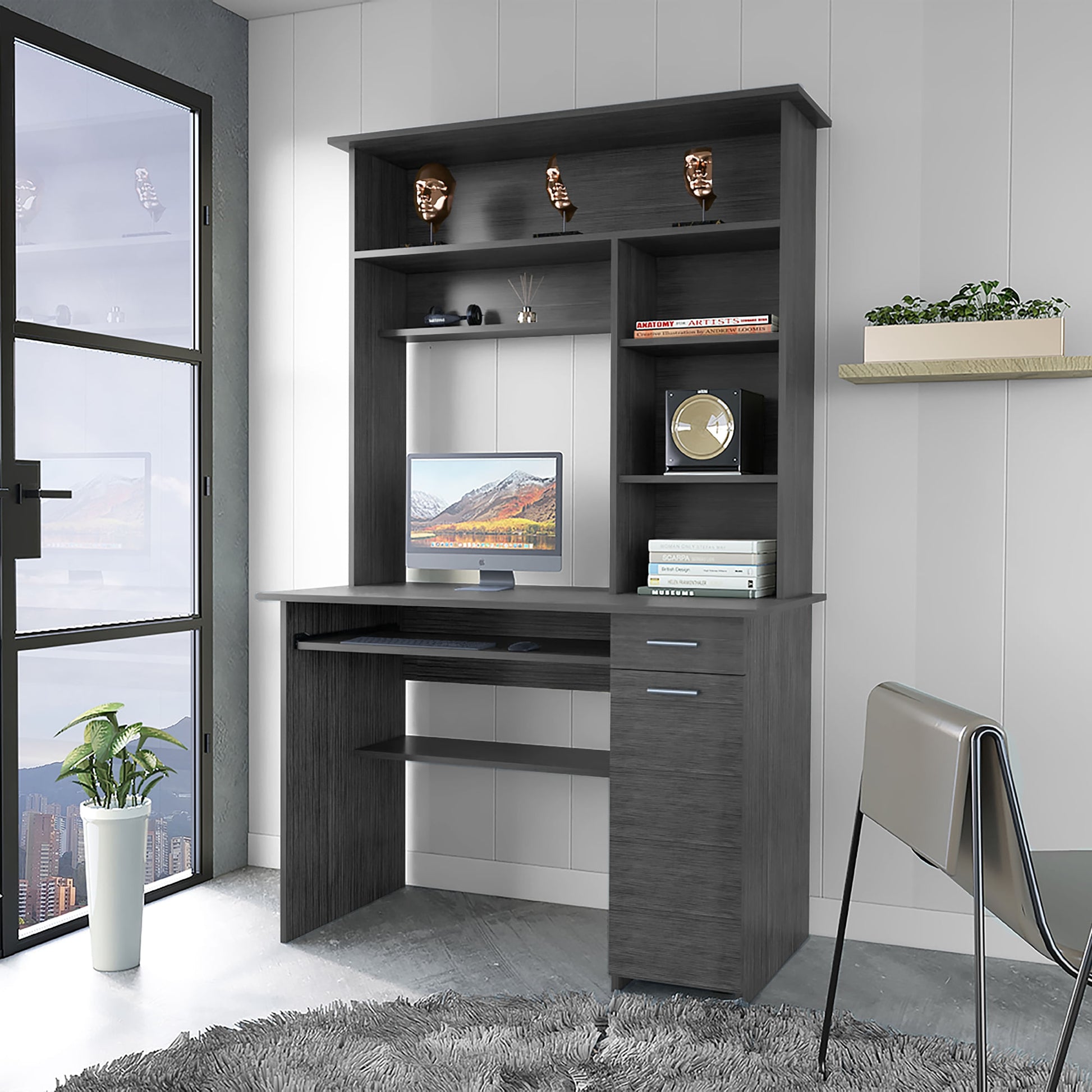 Escritorio Hutch 180X110X58 Rta Roble Gris Zf