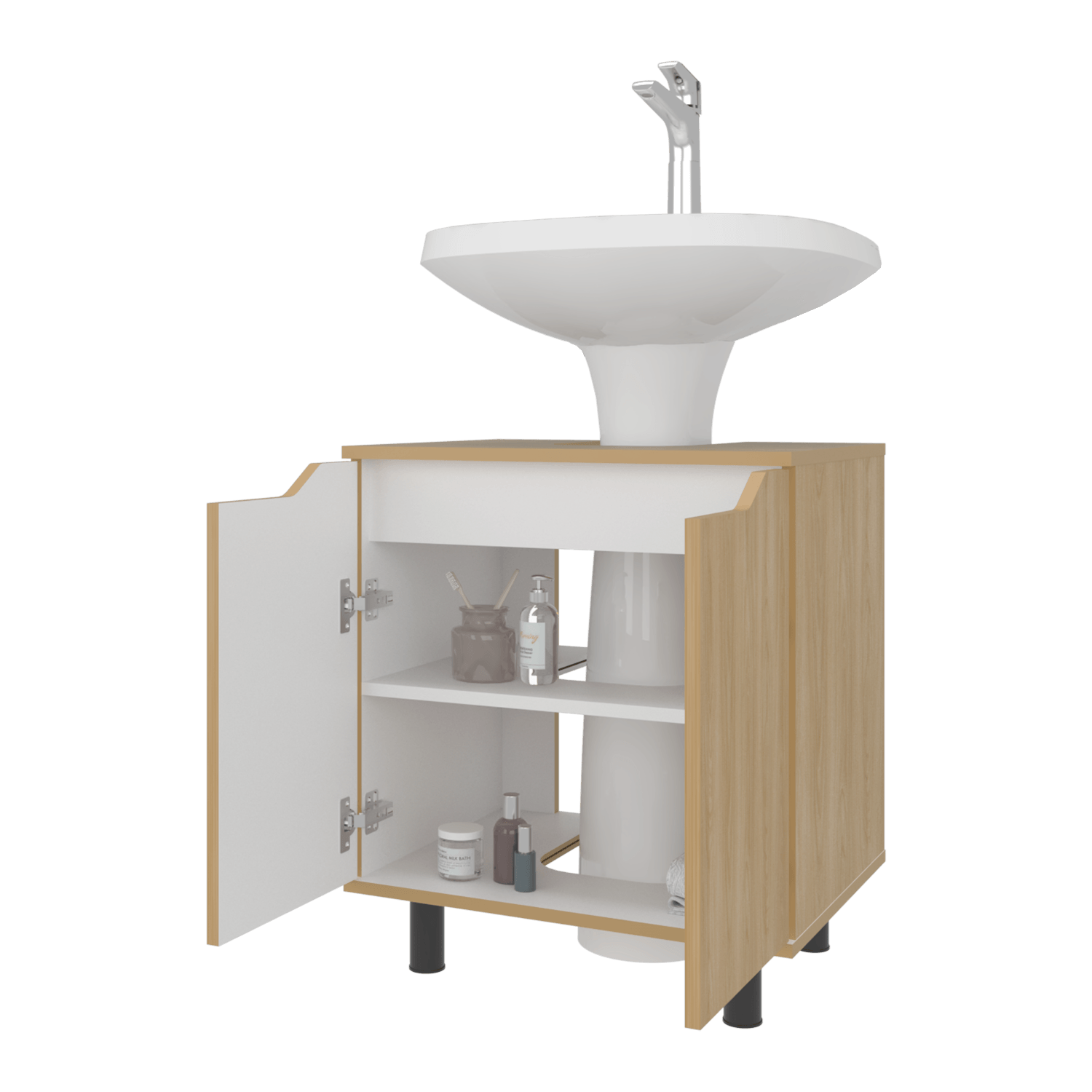 Mueble Lavamos De Pedestal Marlo 63X55X41 Rta Fresno Blanco
