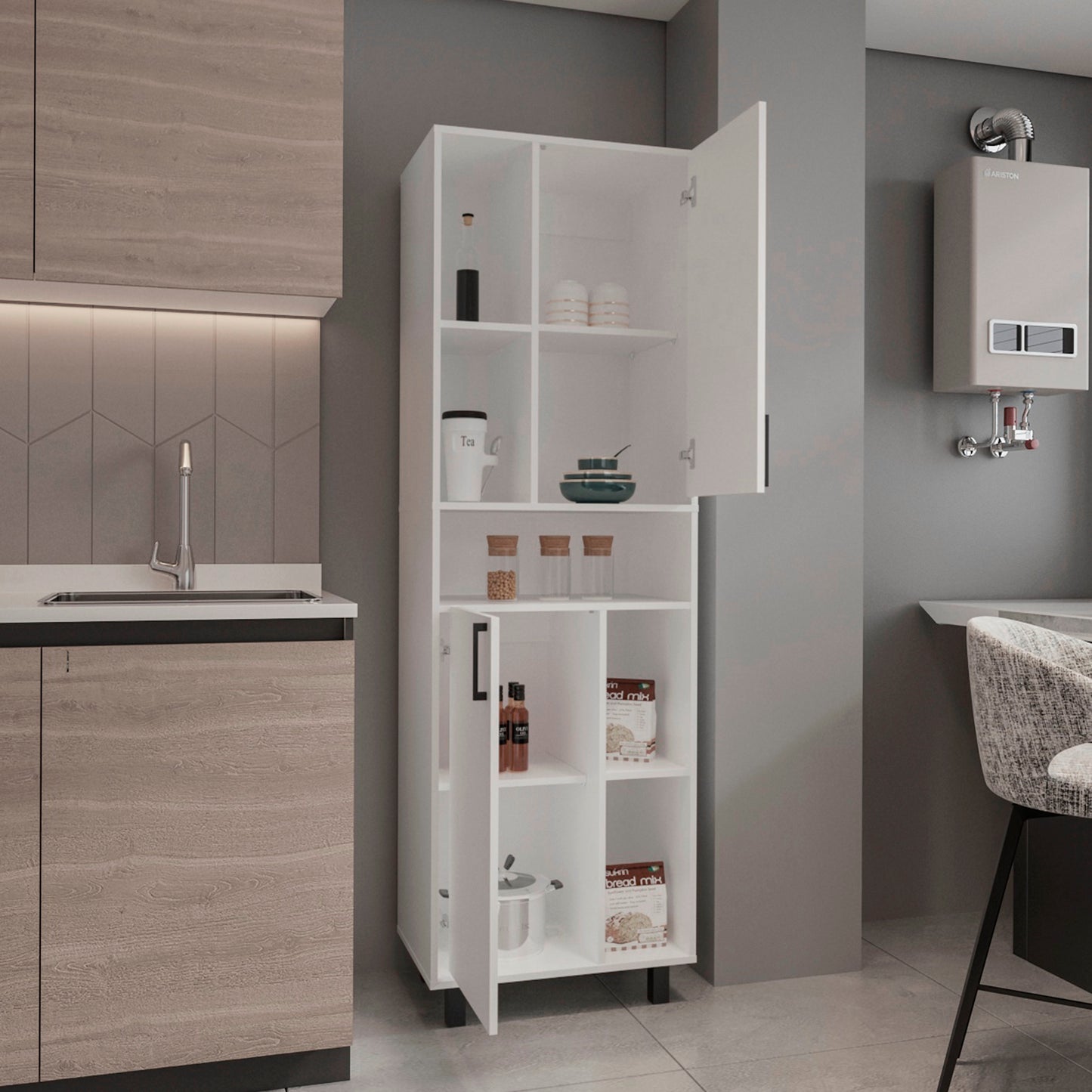 Mueble Alacena Bryce 190X60X39 Rta Blanco Mqz Zf