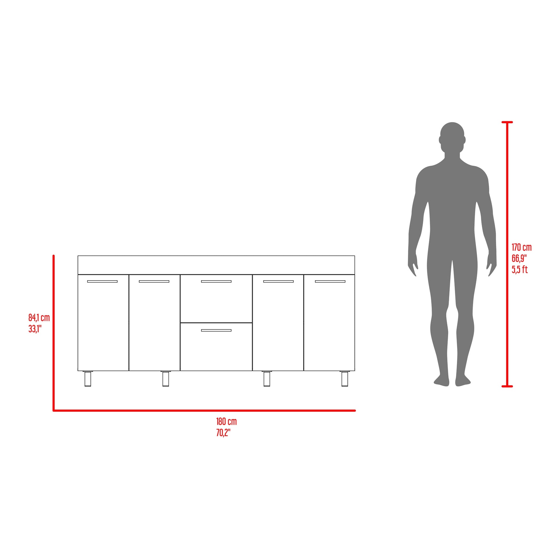 Mueble Inferior Cocina 180 Luna 84X180X50 Rta Wengue Miel