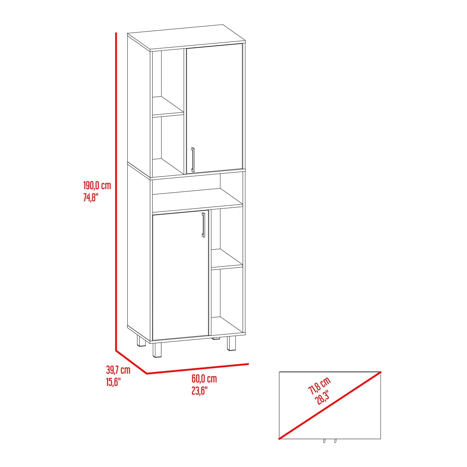 Mueble Alto Bryce 190X60X39 Rta Blanco Fresno