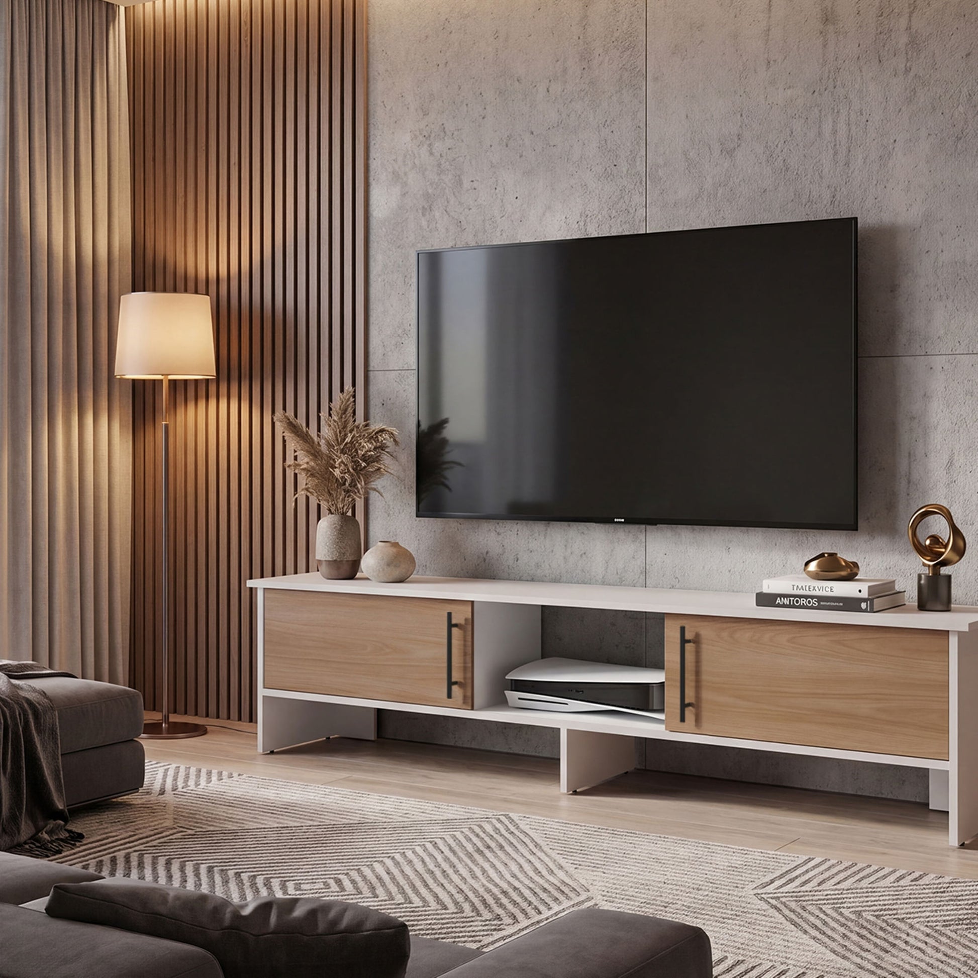 Rack De Tv Dago 41X160X35 Rta Capri Blanco Fresno Eu