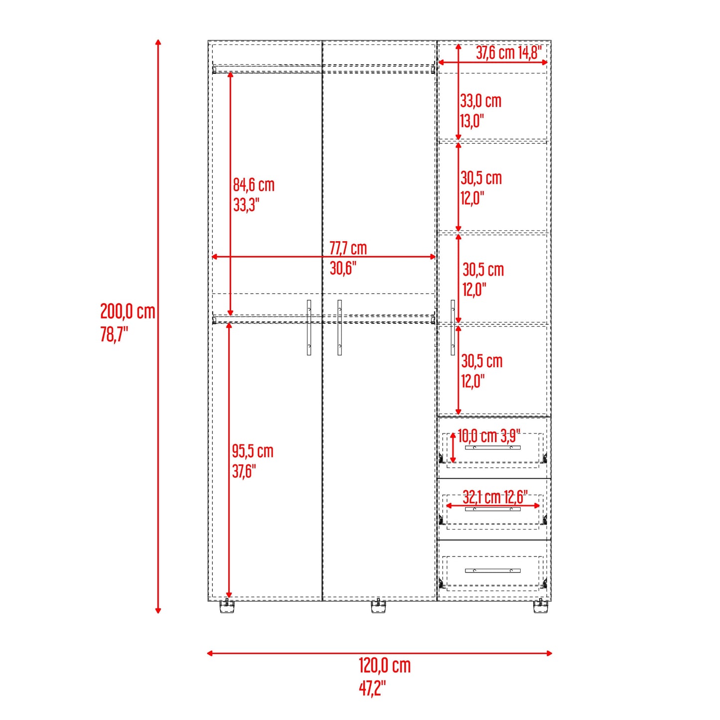 Closet Atenas 200X120X48 Rta Fresno Eu Blanco
