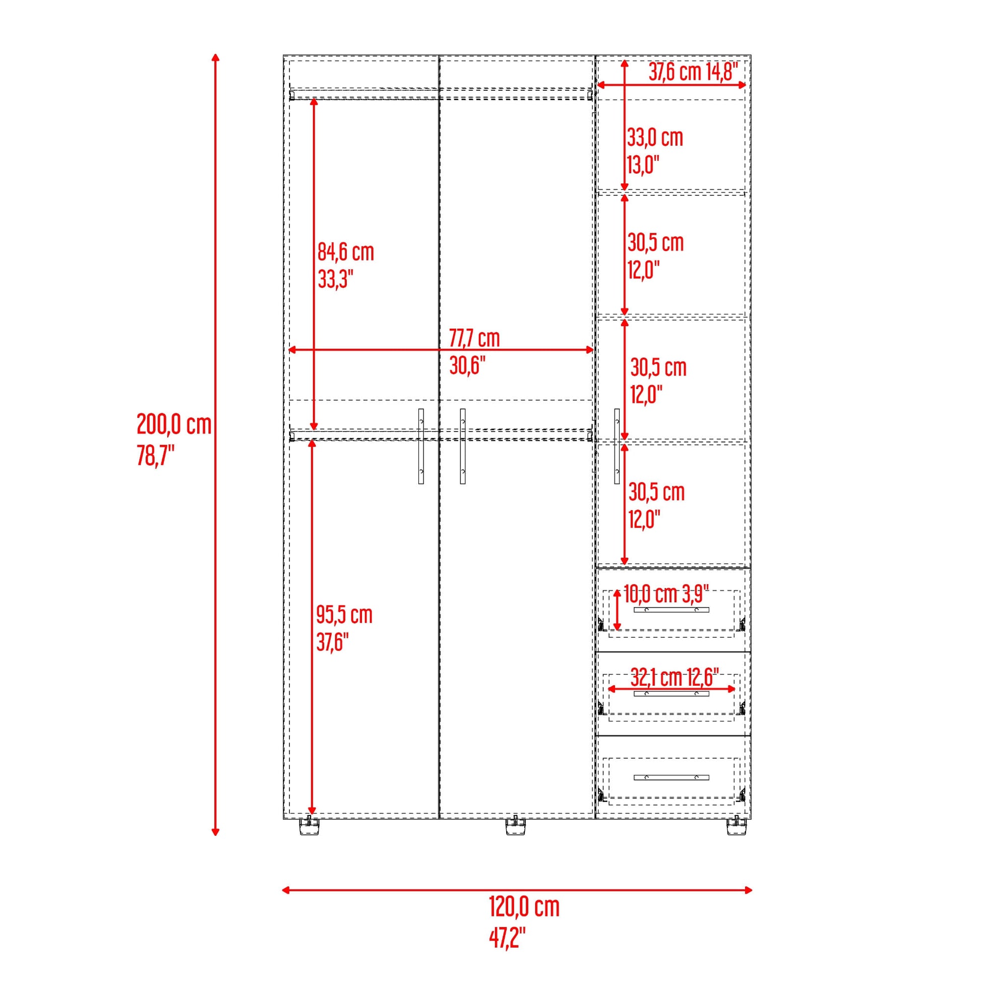 Closet Atenas 200X120X48 Rta Fresno Eu Blanco