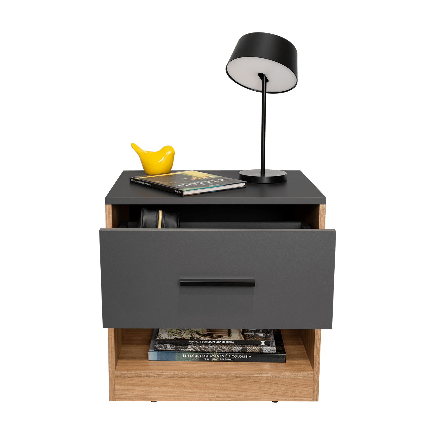 Mesa De Noche Alder 50X50X40 1C Rta Plomo Fresno