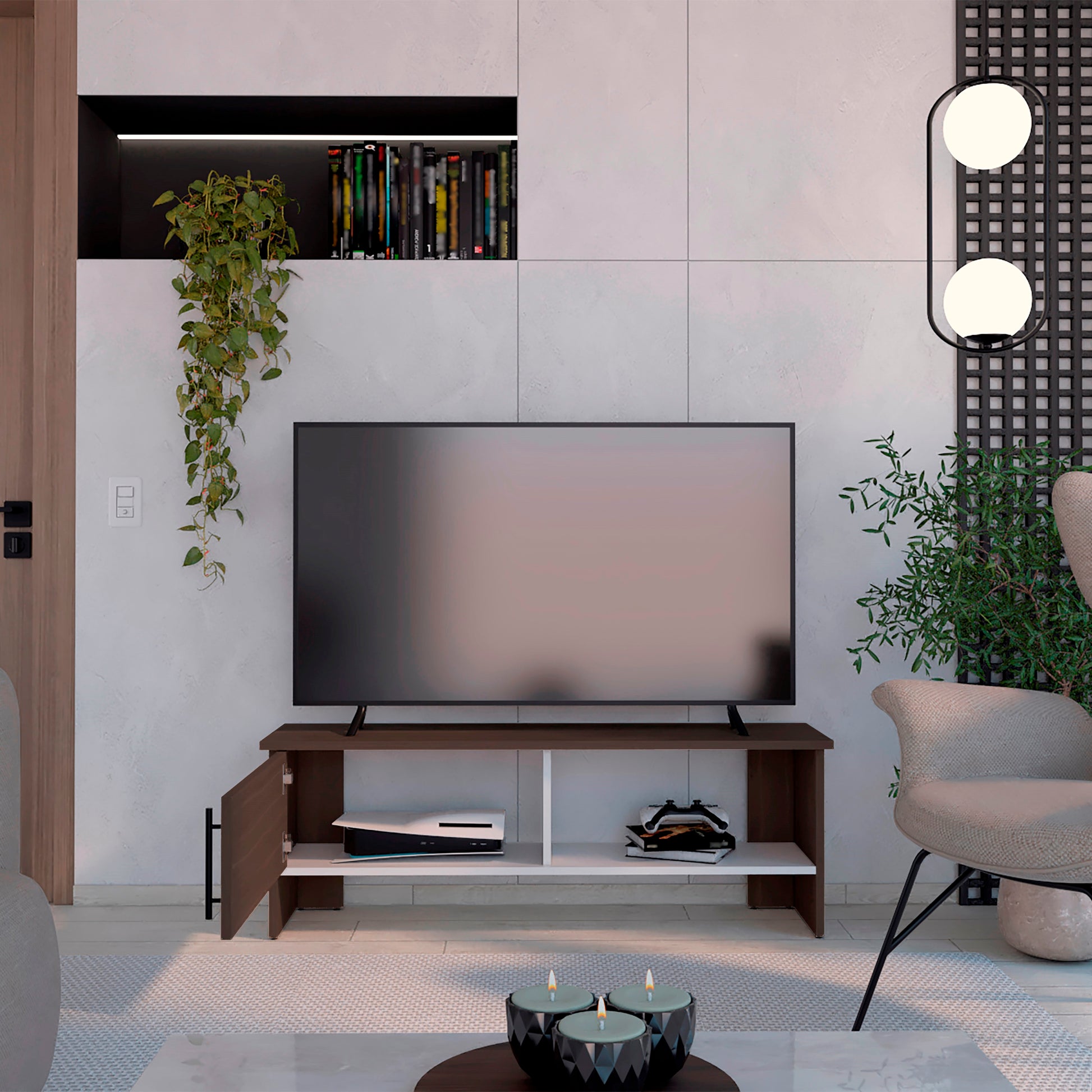 Mesa Tv Navia Con Puerta 42,1X120,3X31,1 Rta Milan + Blanco Mqz Zf