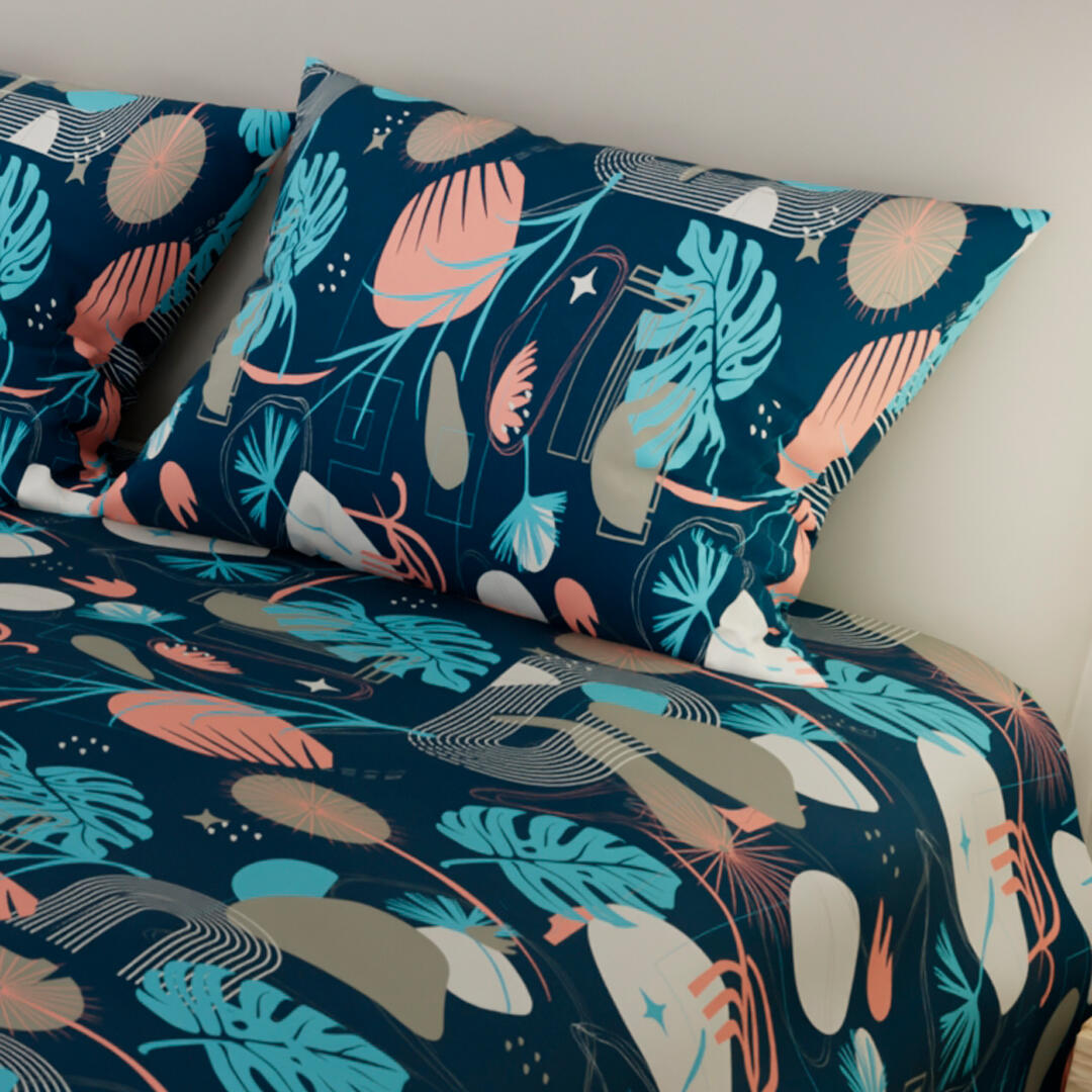 Juego De Sabanas Con Cortinas Azul Rosado Floral