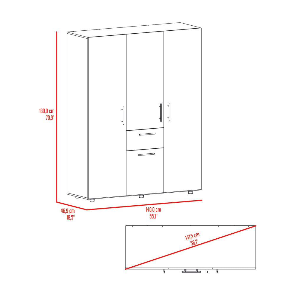 Closet Belen 178X140X46 Rta Fresno Wengue Zf