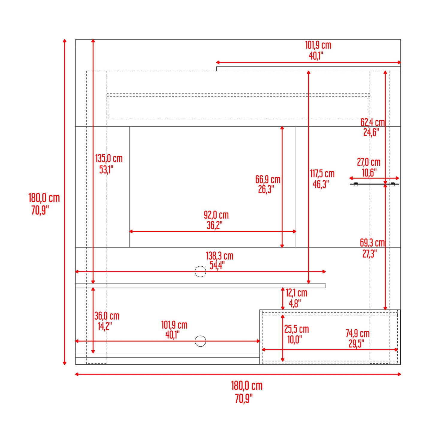 Panel De Tv Henry 180X180X36 Rta Blanco Mqz Avellana