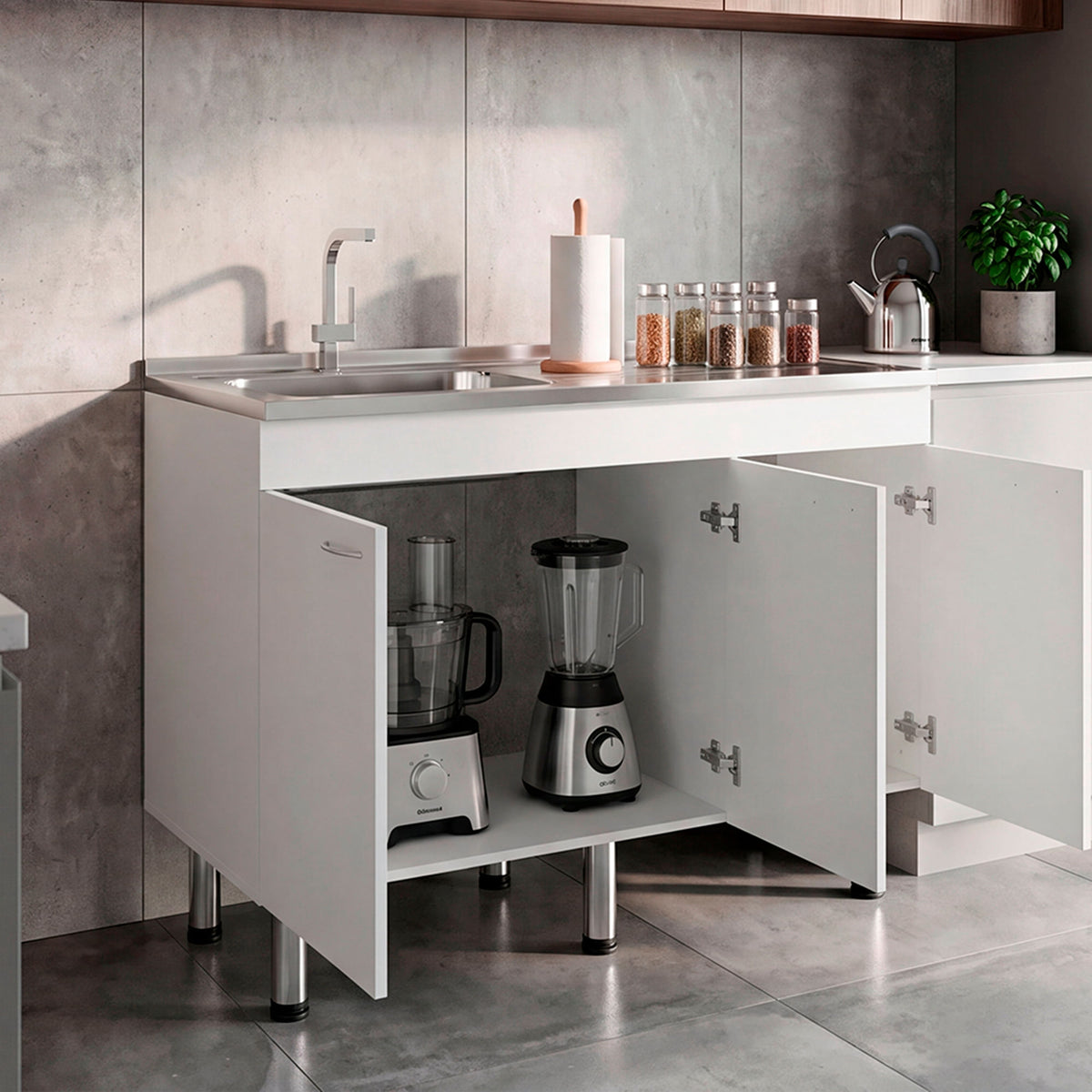 Mueble Inferior De Cocina Oceana 90X120X35 Rta Blanco Zf