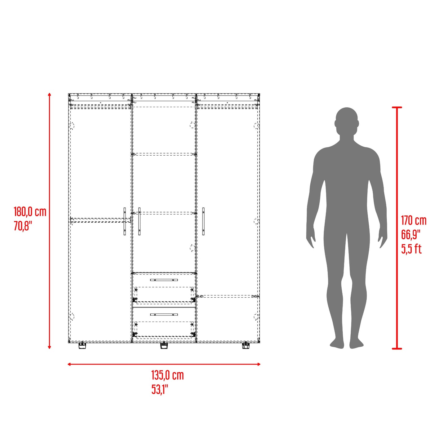 Closet Baru Lite 180X135X50 Rta Bardolino