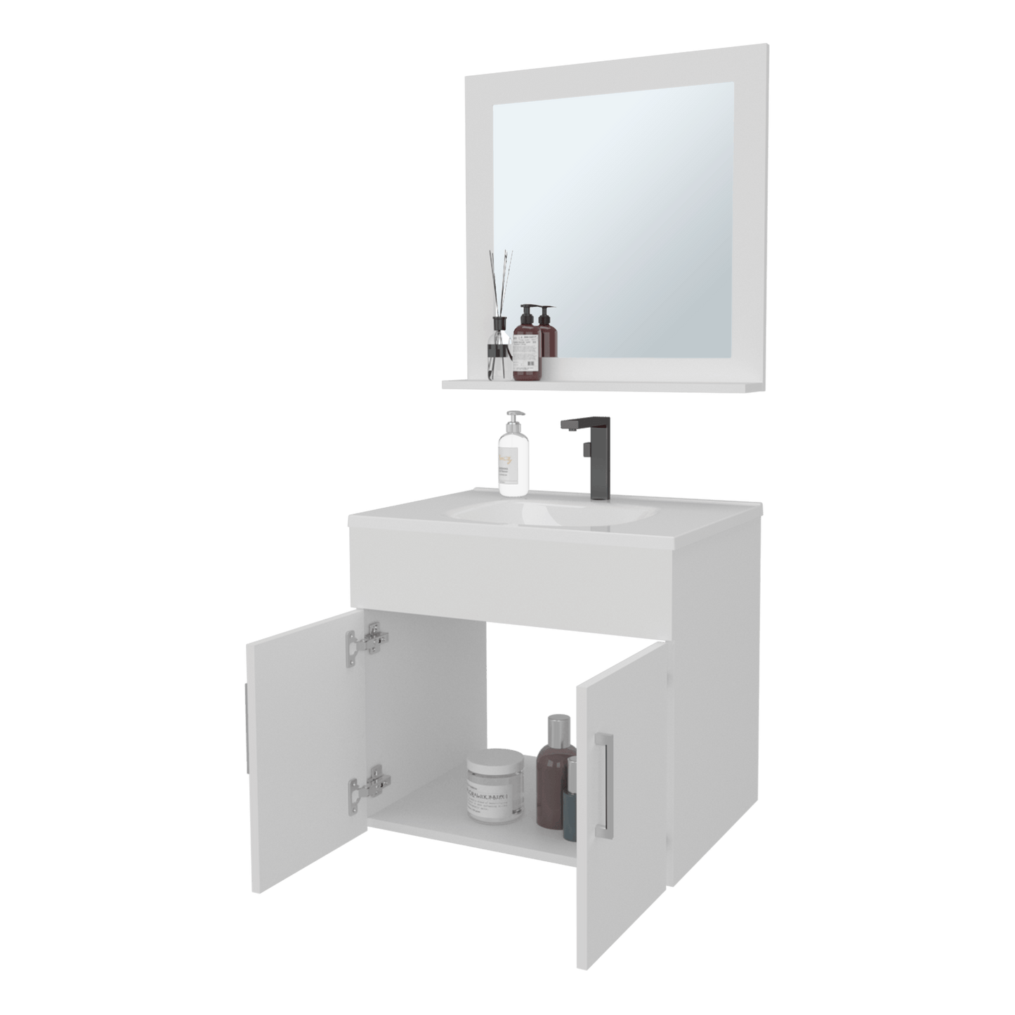 Set Mueble De Baño Blake + Espejo 53X61X45 Rta Blanco Mqz Zf