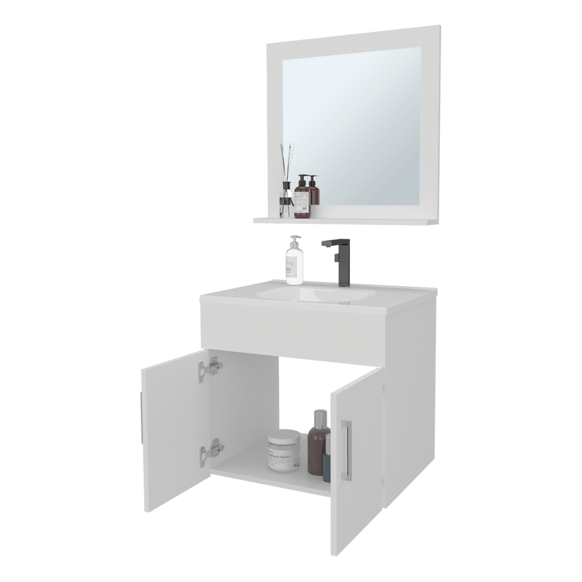 Set Mueble De Baño Blake + Espejo 53X61X45 Rta Blanco Mqz Zf