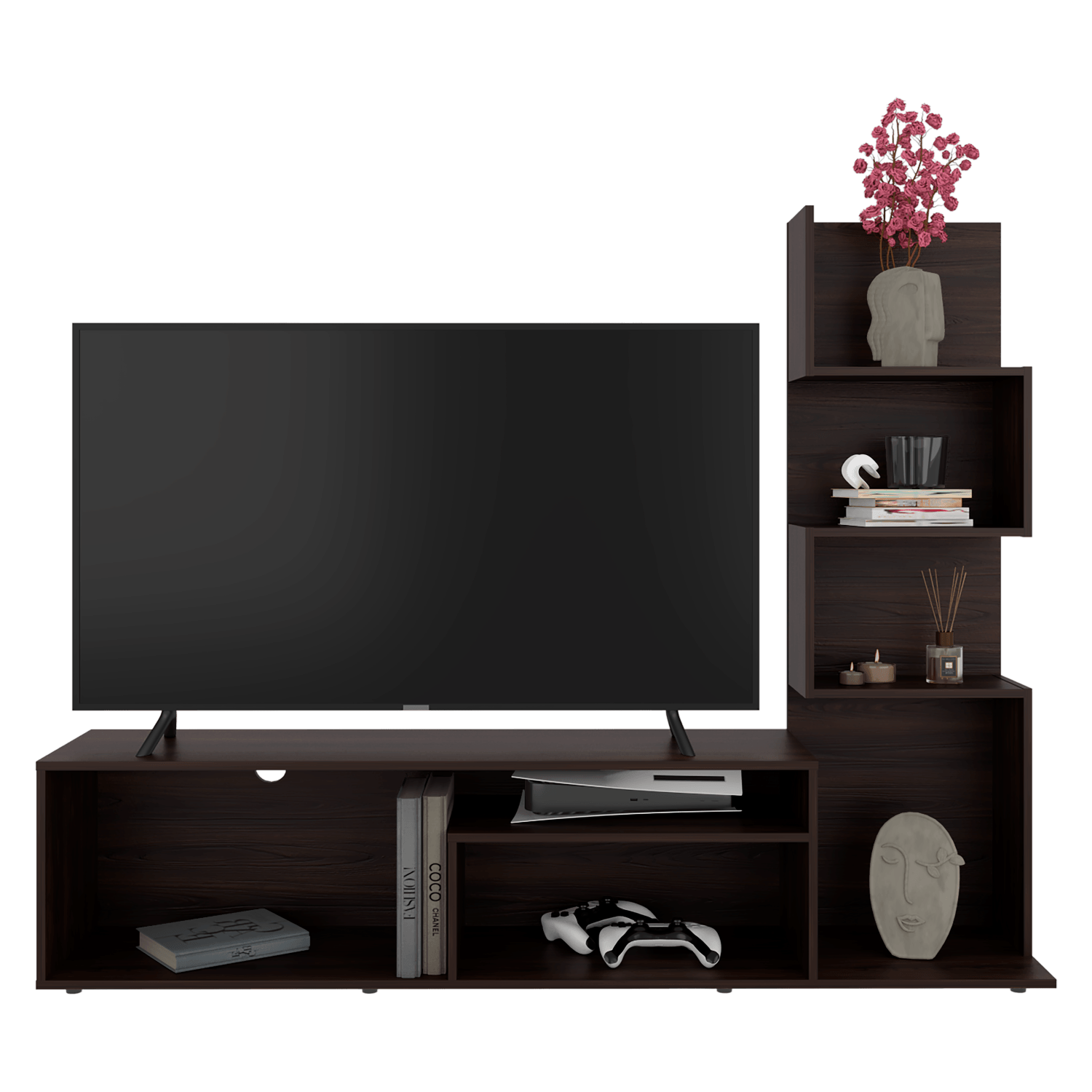 Mesa De  Tv 55" Lugano 134X169X35 Rta Nogal Europeo