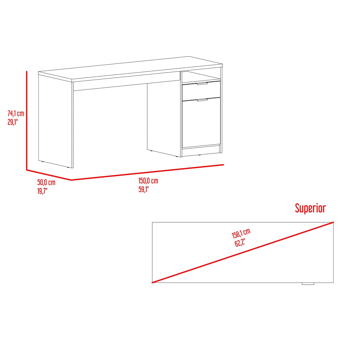 Escritorio Jake 75X150X50 Tugo Gales