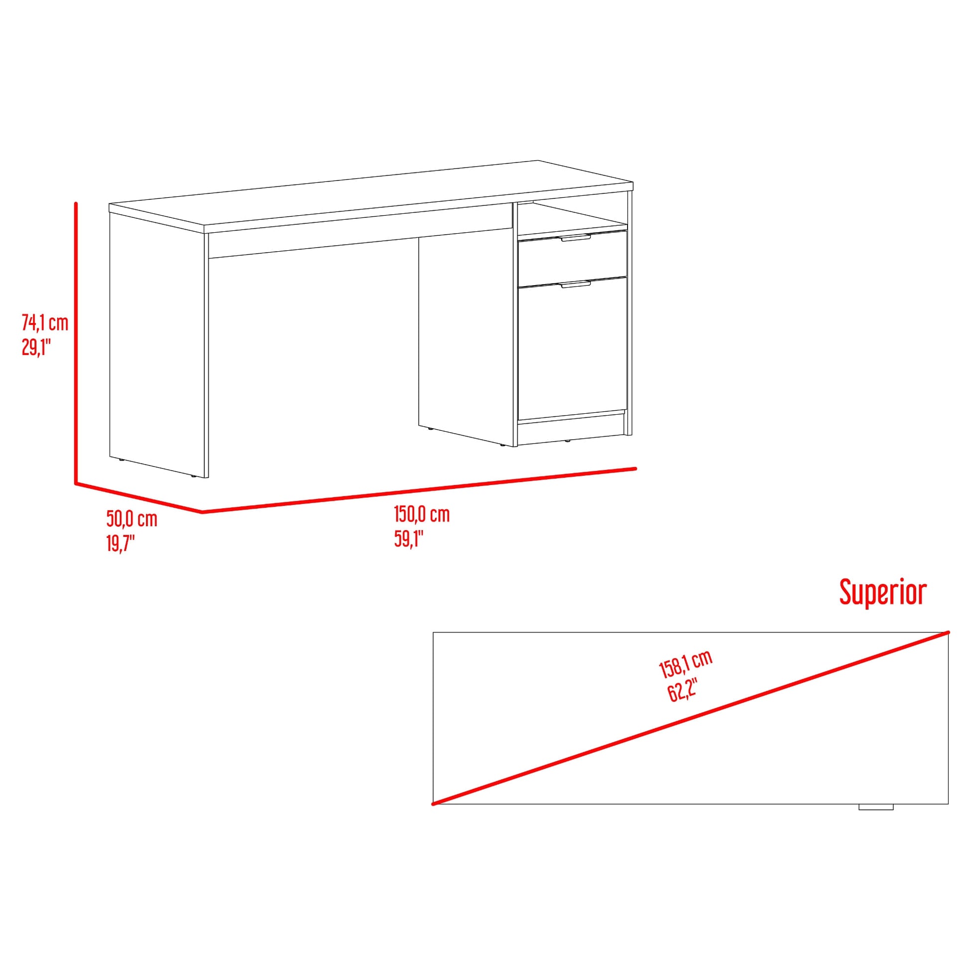 Escritorio Jake 75X150X50 Tugo Gales