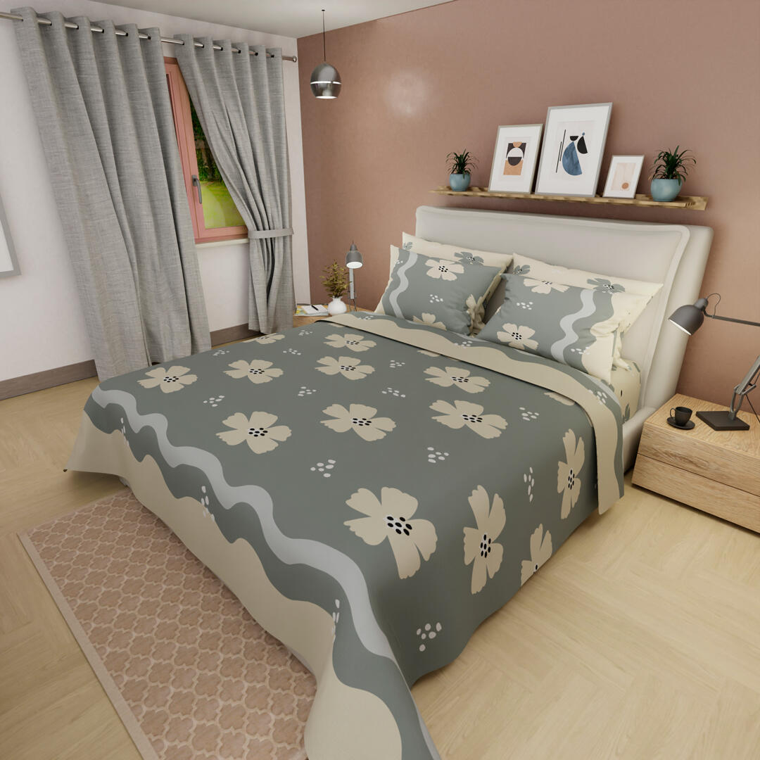 Juegos De Sabanas Style 4 Fundas Gris Franjas Amarillas Flores Amarillas De Lujo