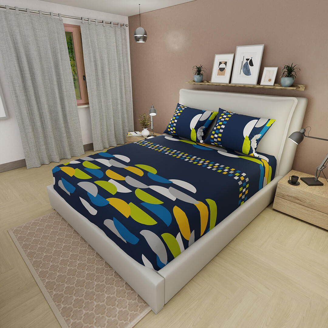 Sabana Ajustable Diseño Armonía Semi Circular Azul