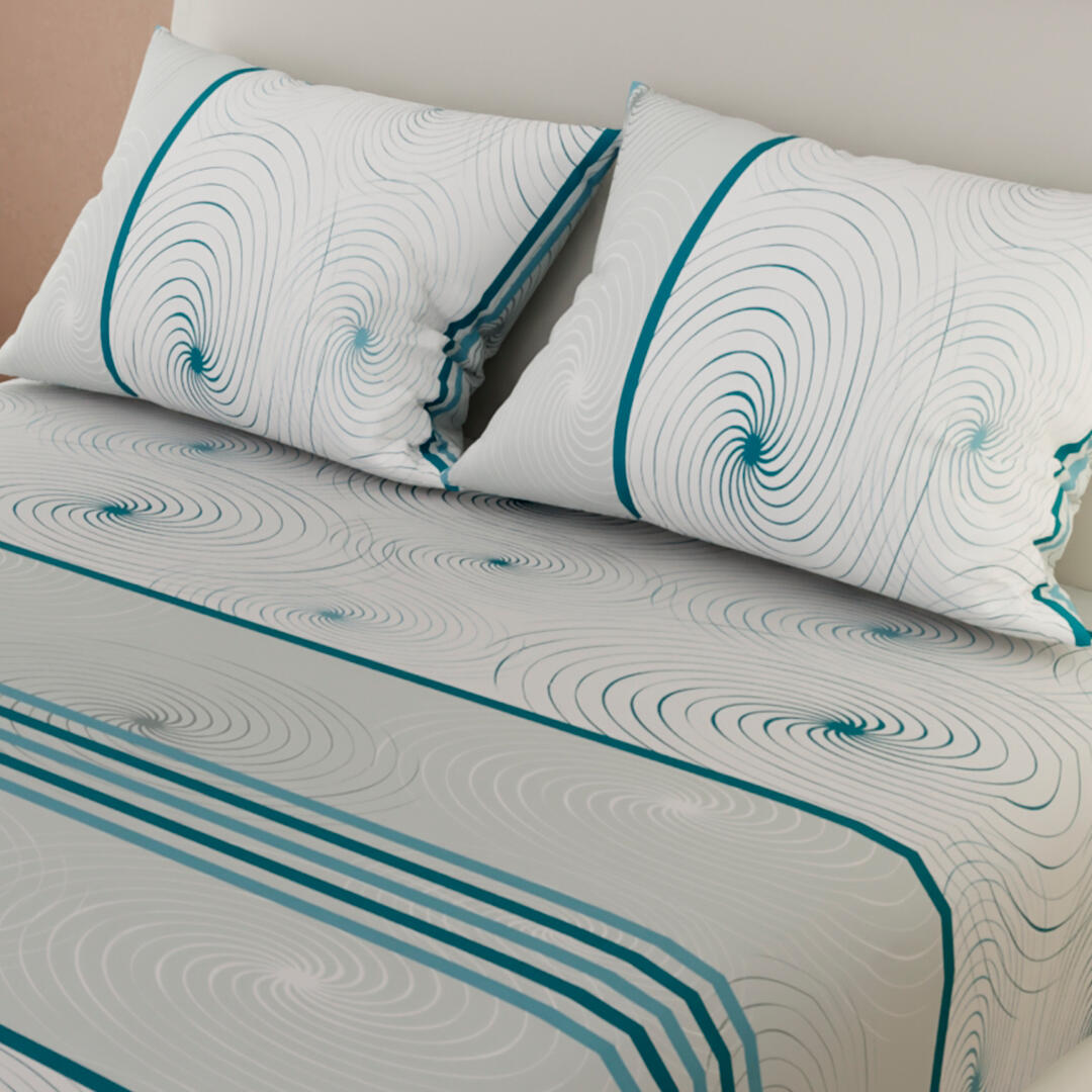 Sábana Ajustable Espirales Fondo Blanco Con Líneas Azules Práctica