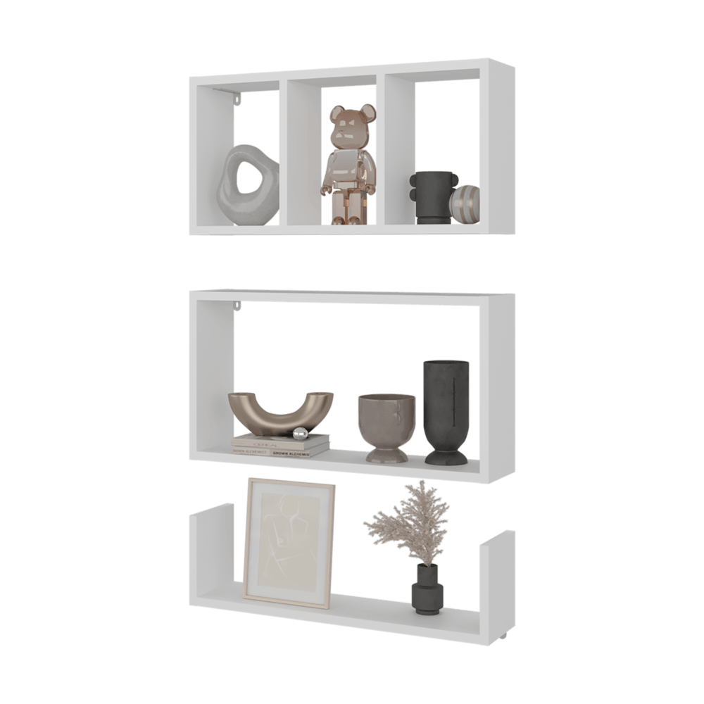 Estante De Pared Set 3 Trego 74X56X12 Rta Blanco Zf