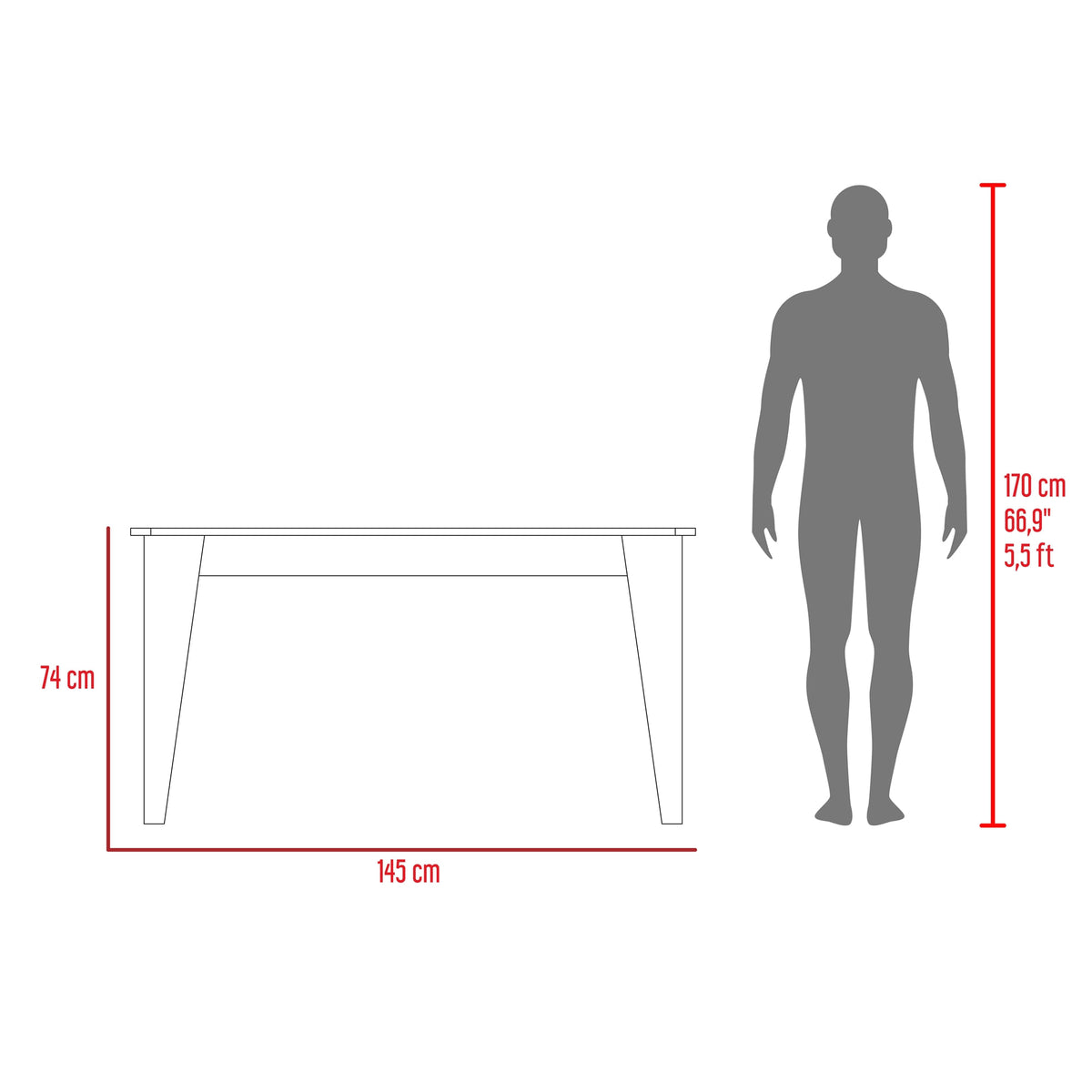 Mesa Comedor Torino 74X145X68 Rta Wengue Zf