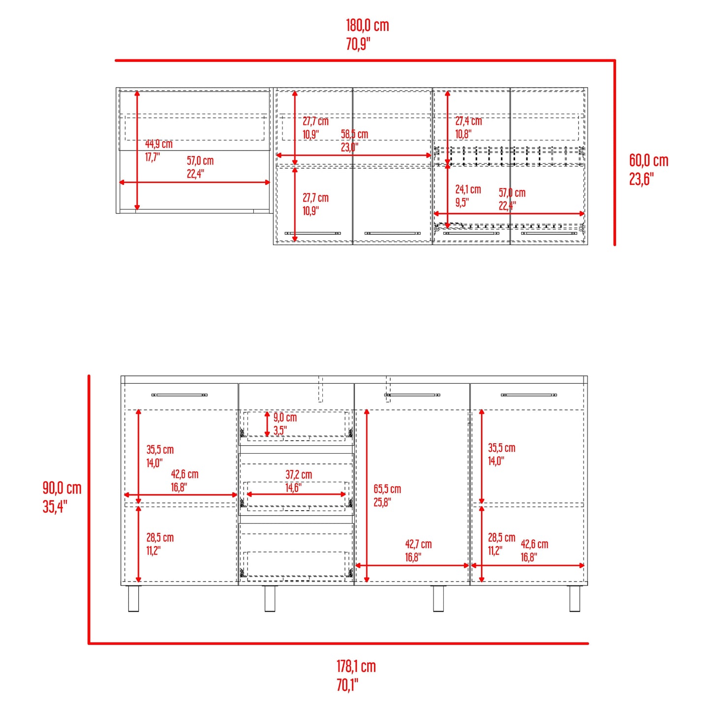 Cocina 180 Erie 60X120X35 Rta Blanco Mqz Bardolino