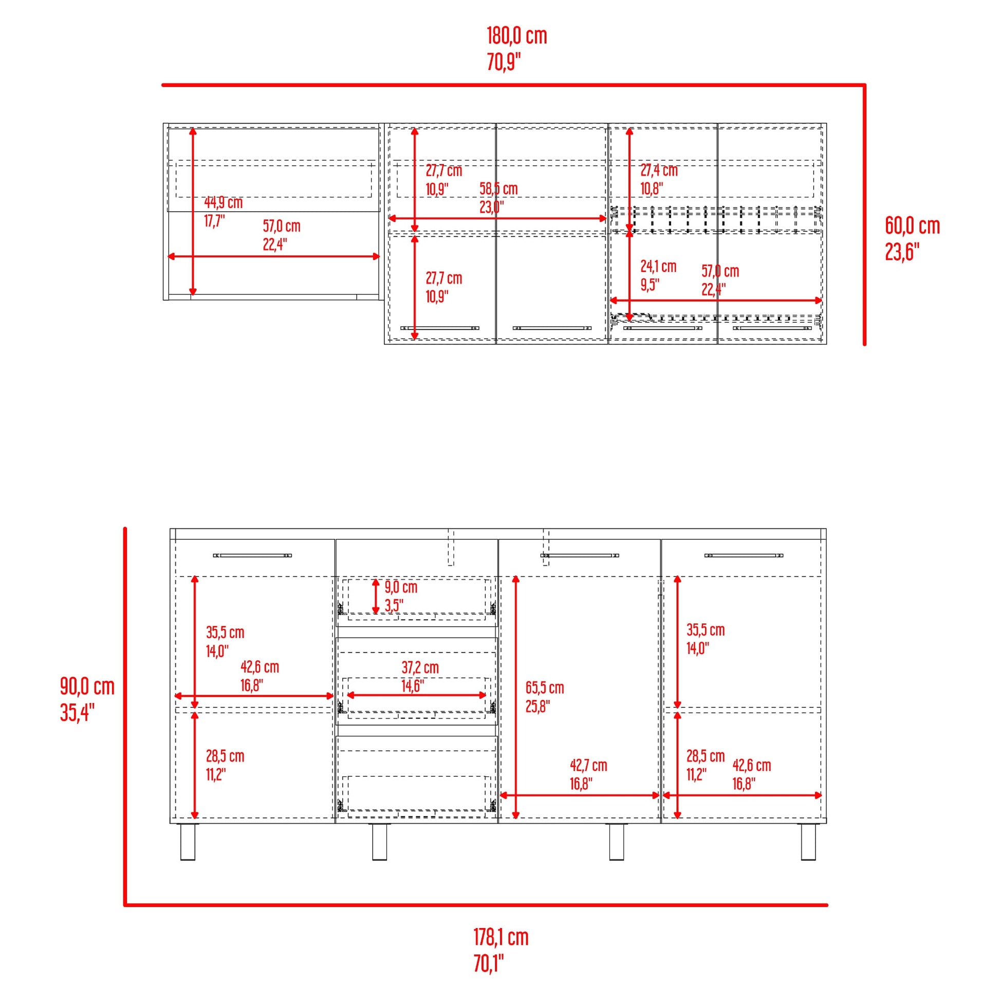 Cocina 180 Erie 60X120X35 Rta Blanco Mqz Bardolino