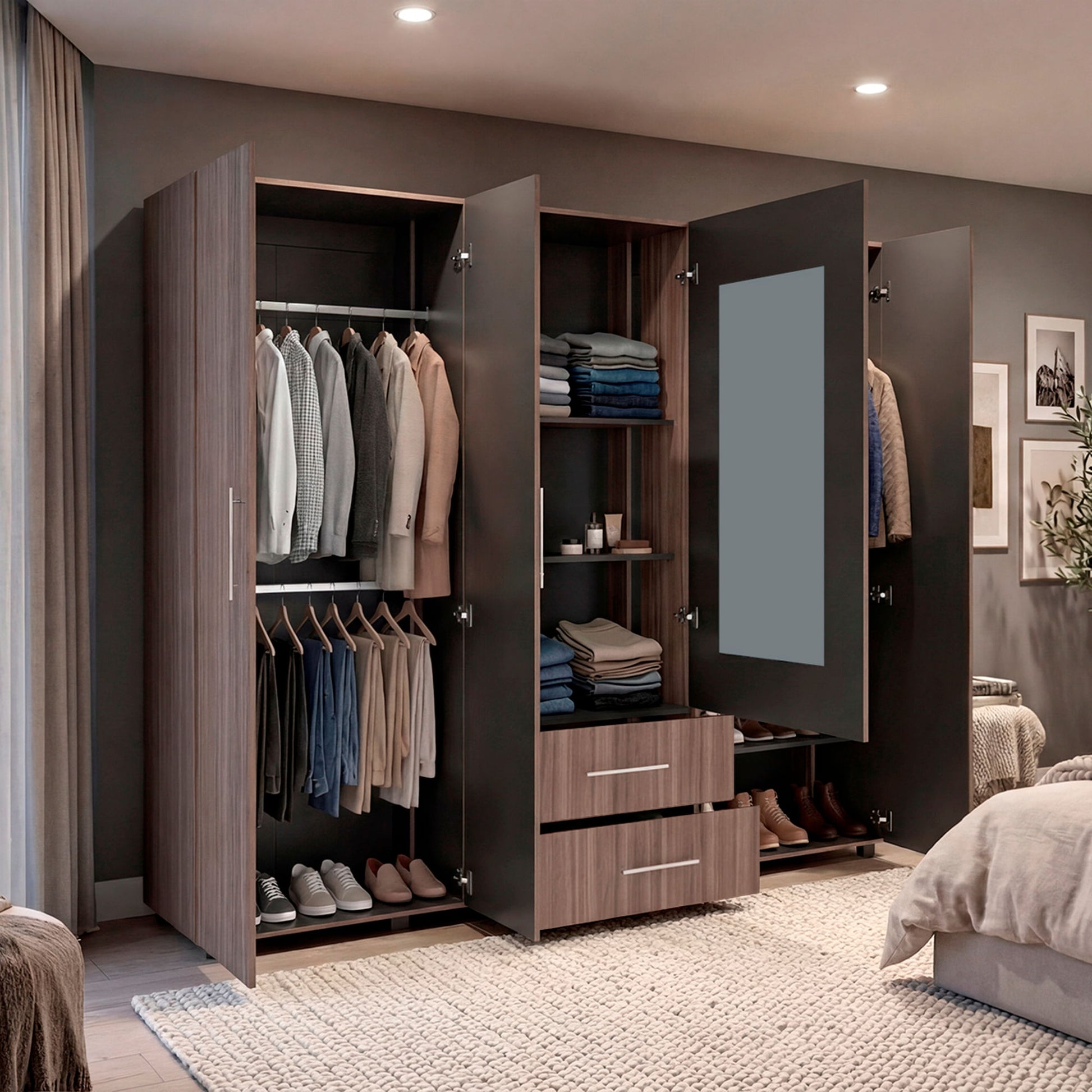 Closet Bigaf Espejo 200X230X48 Rta Avellana Wengue