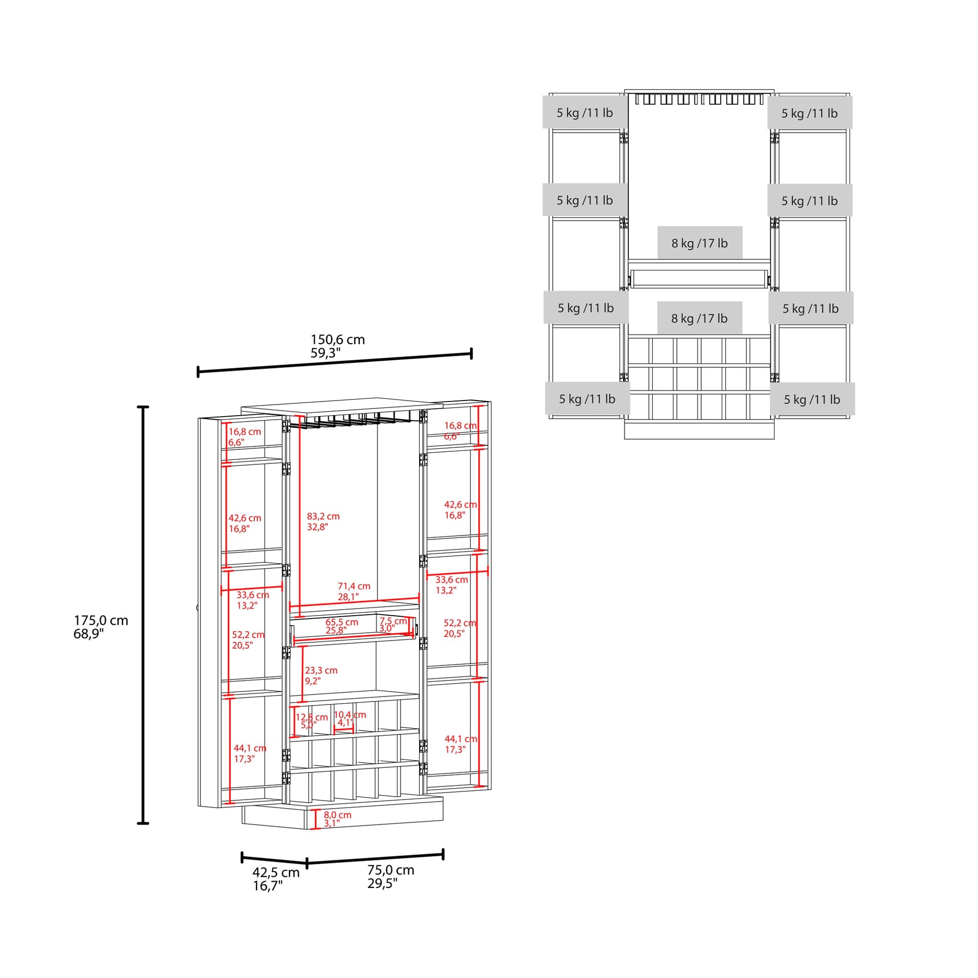 Bar Malbec Con Espejo Alto 175X75X42 Rta Cartagena Zf