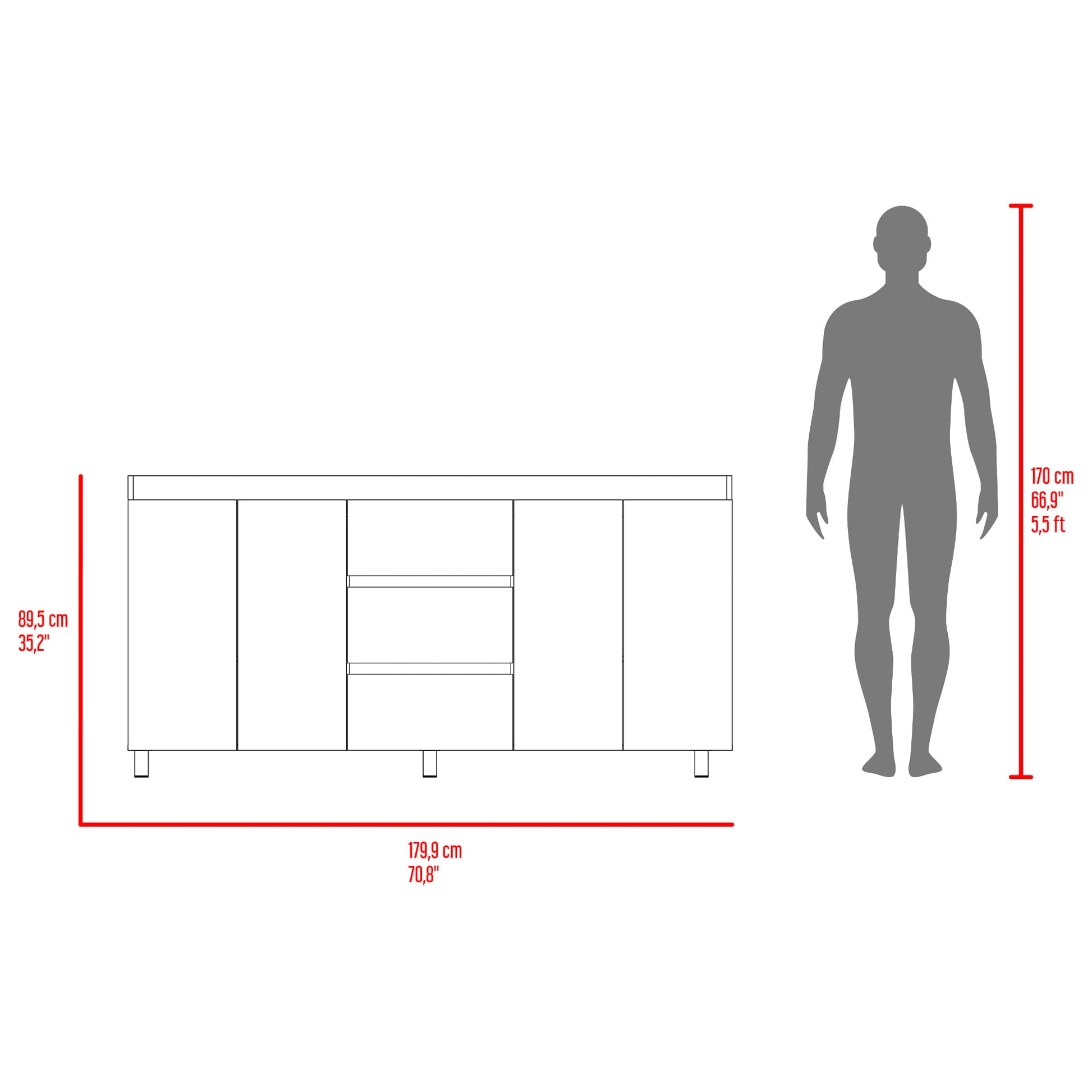 Mueble Inferior Cocina 180 Boreal 89X179X49 Rta Blanco Mqz Fresno Eu