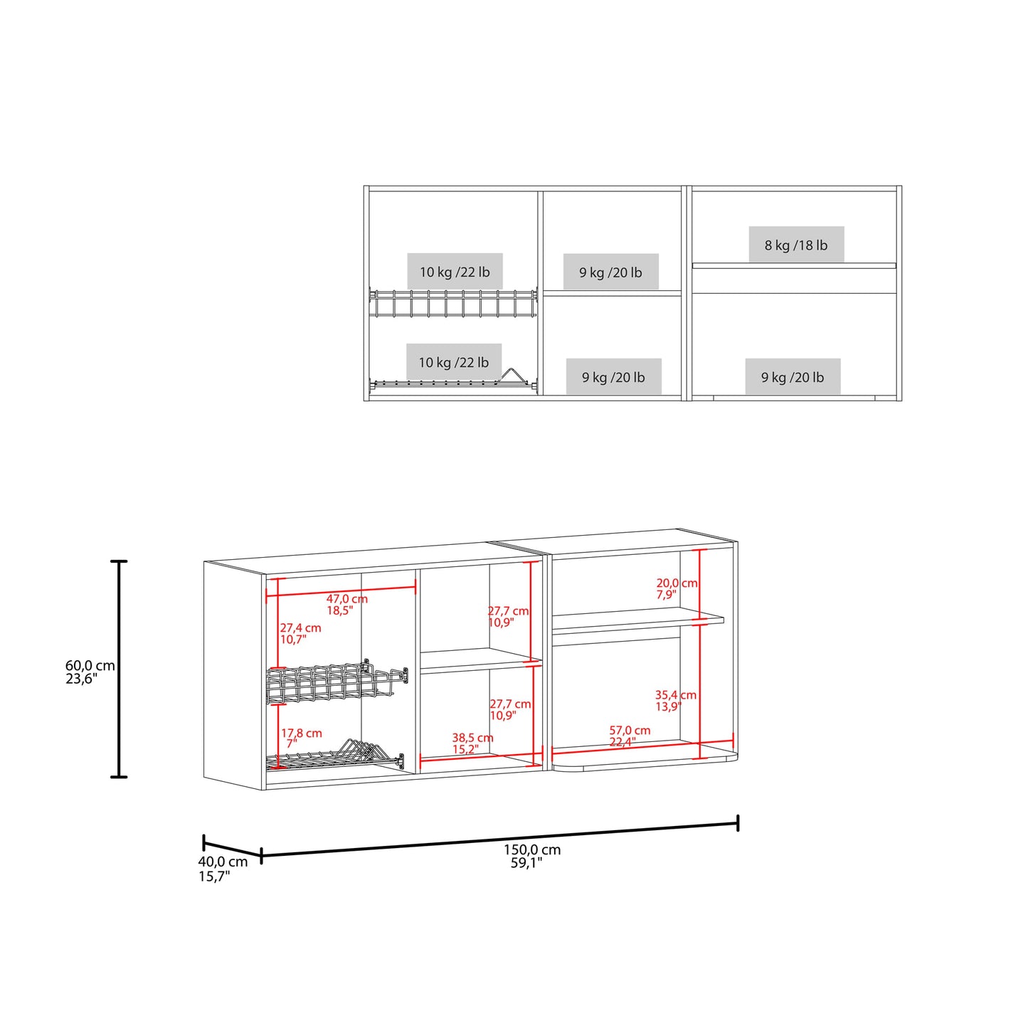 Mueble Superior Cocina Hasselt 60X150X40 Rta Wengue Zf