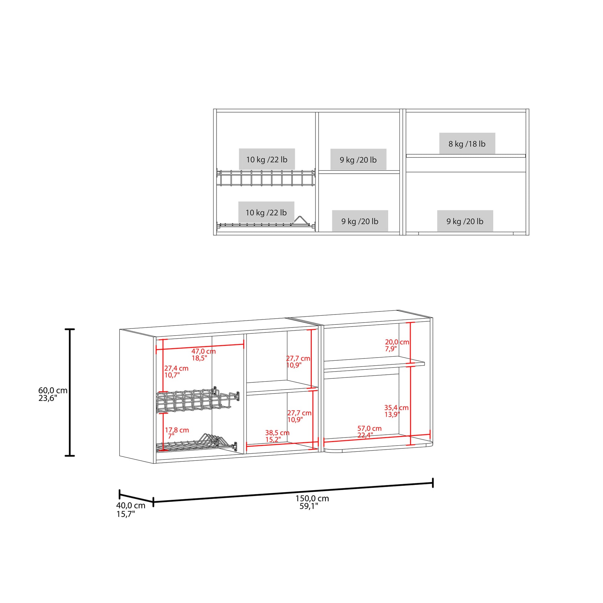 Mueble Superior Cocina Hasselt 60X150X40 Rta Wengue Zf