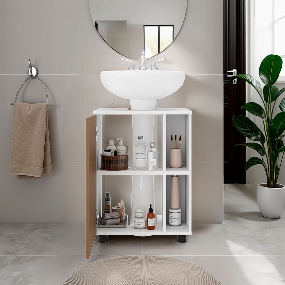 Mueble Para Lavamanos Pascuale 62X55X41 Rta Blanco Fresno  Zf