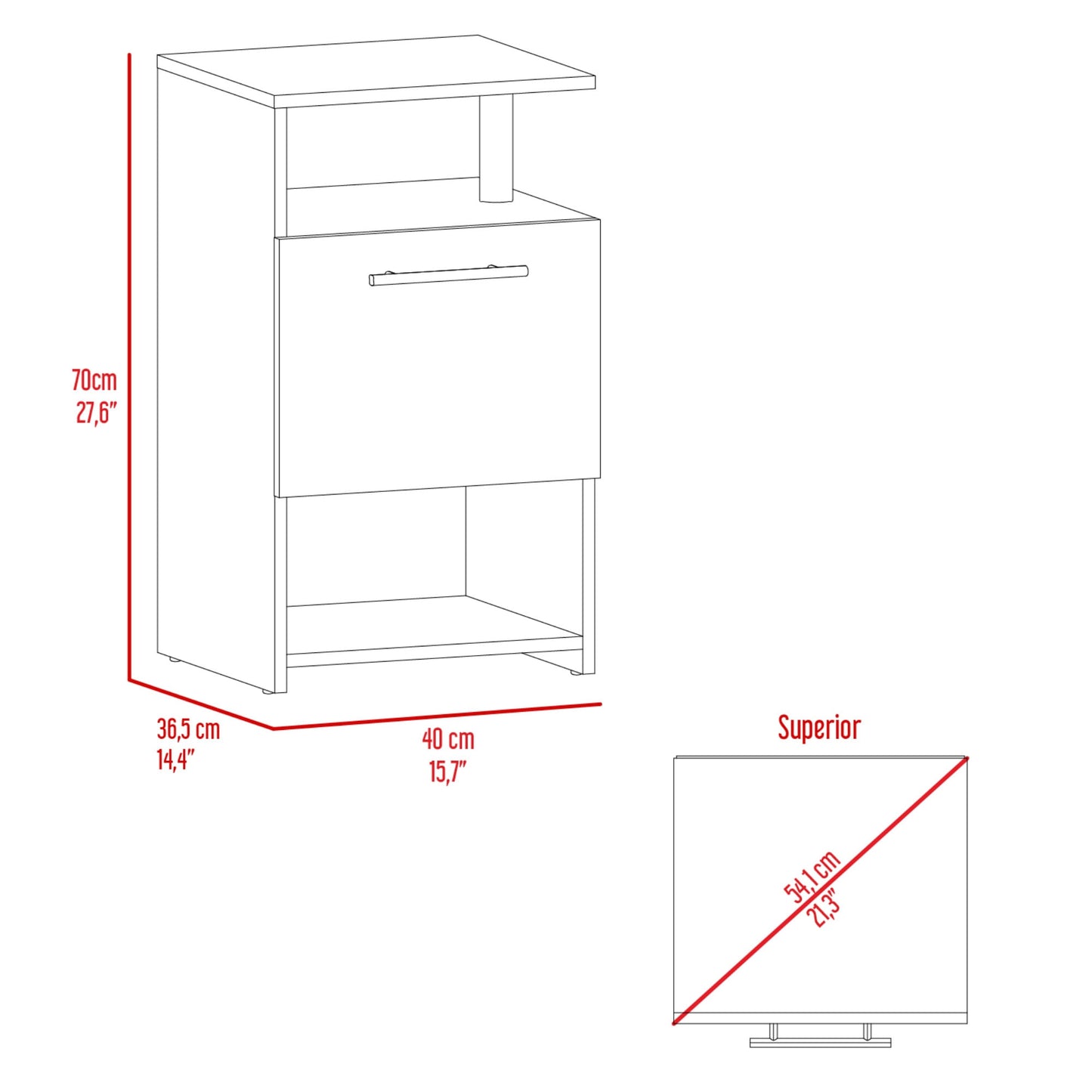 Mesa De Noche Alta Jena 70X40X36 Rta Wengue