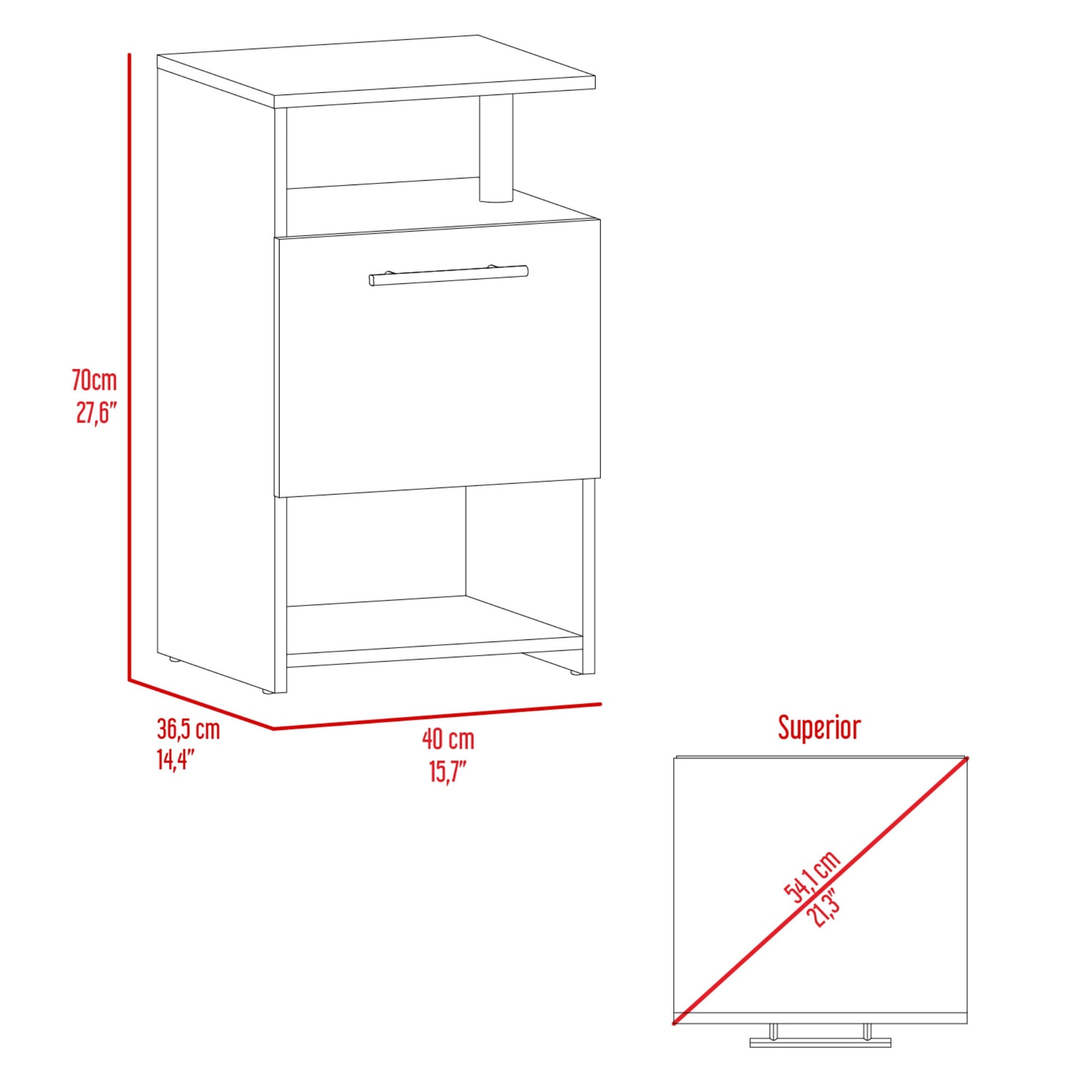 Mesa De Noche Alta Jena 70X40X36 Rta Wengue