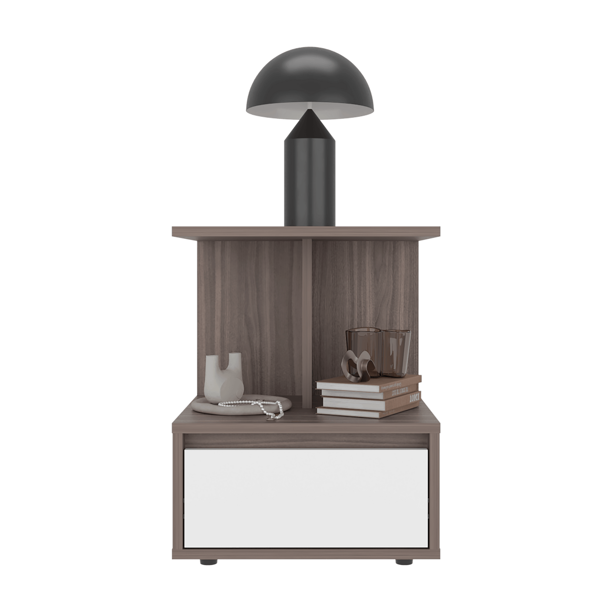 Mesa De Noche Miki 51X40X35 Rta Avellana Blanco