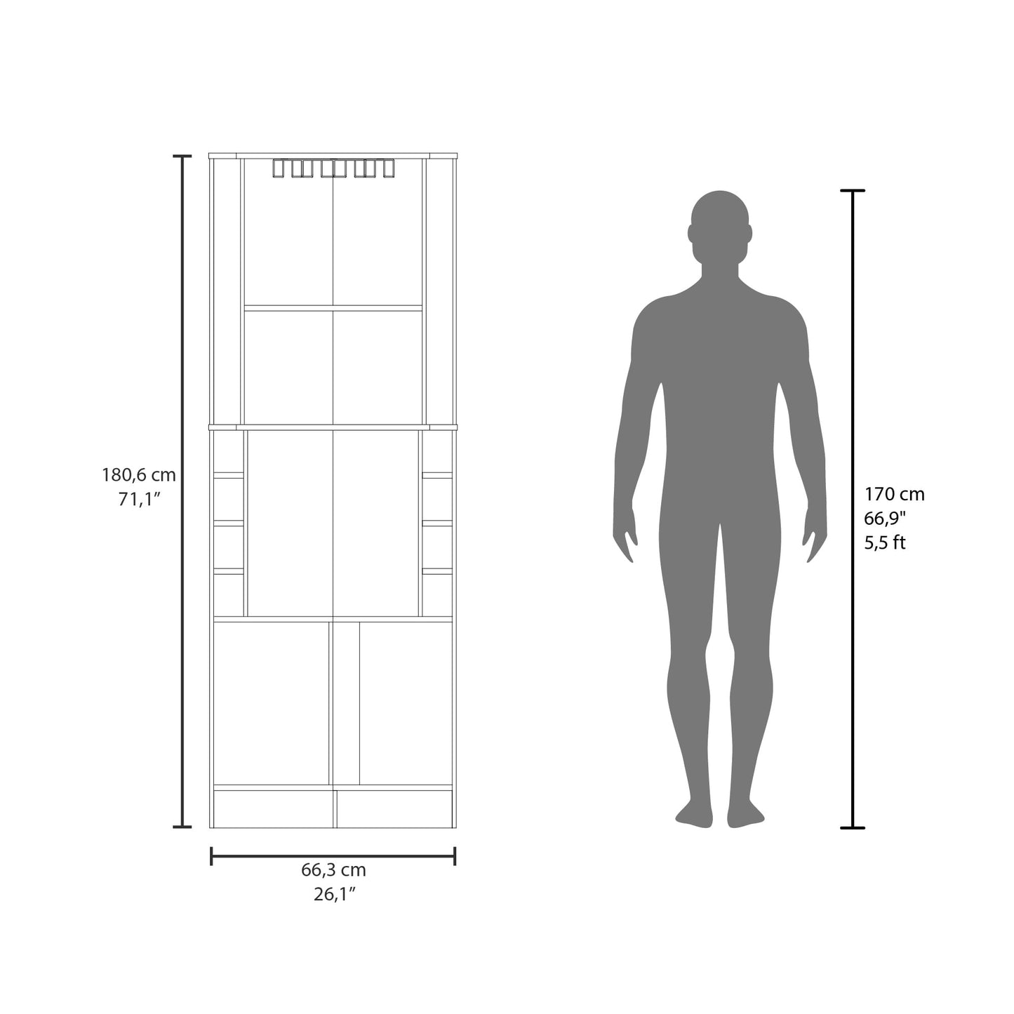 Mueble Bar Esquinero Beijing 180X46X46 Rta Nogal Zf