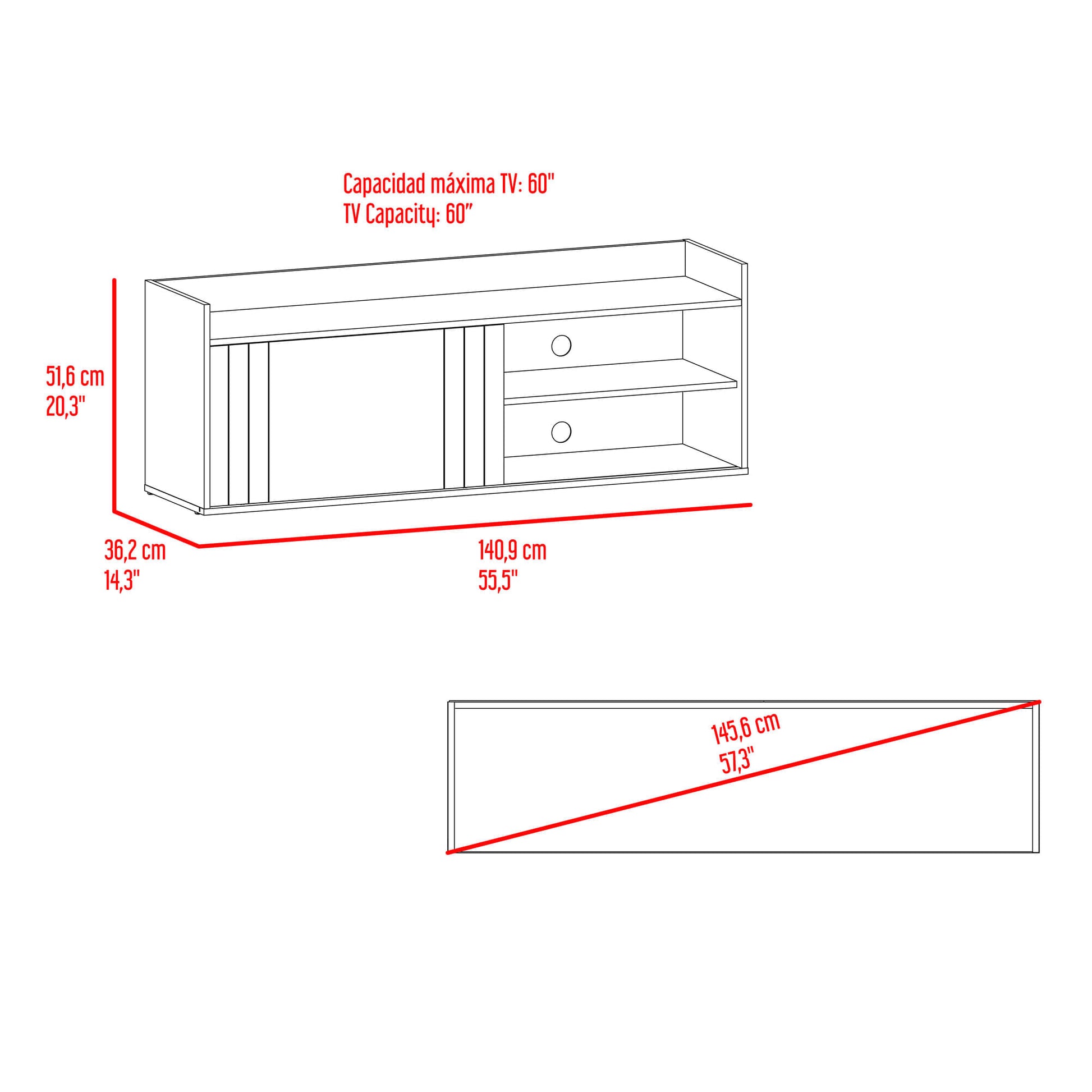 Mesa De Tv 60" Cuera 51X141X36 Rta Capri Wengue