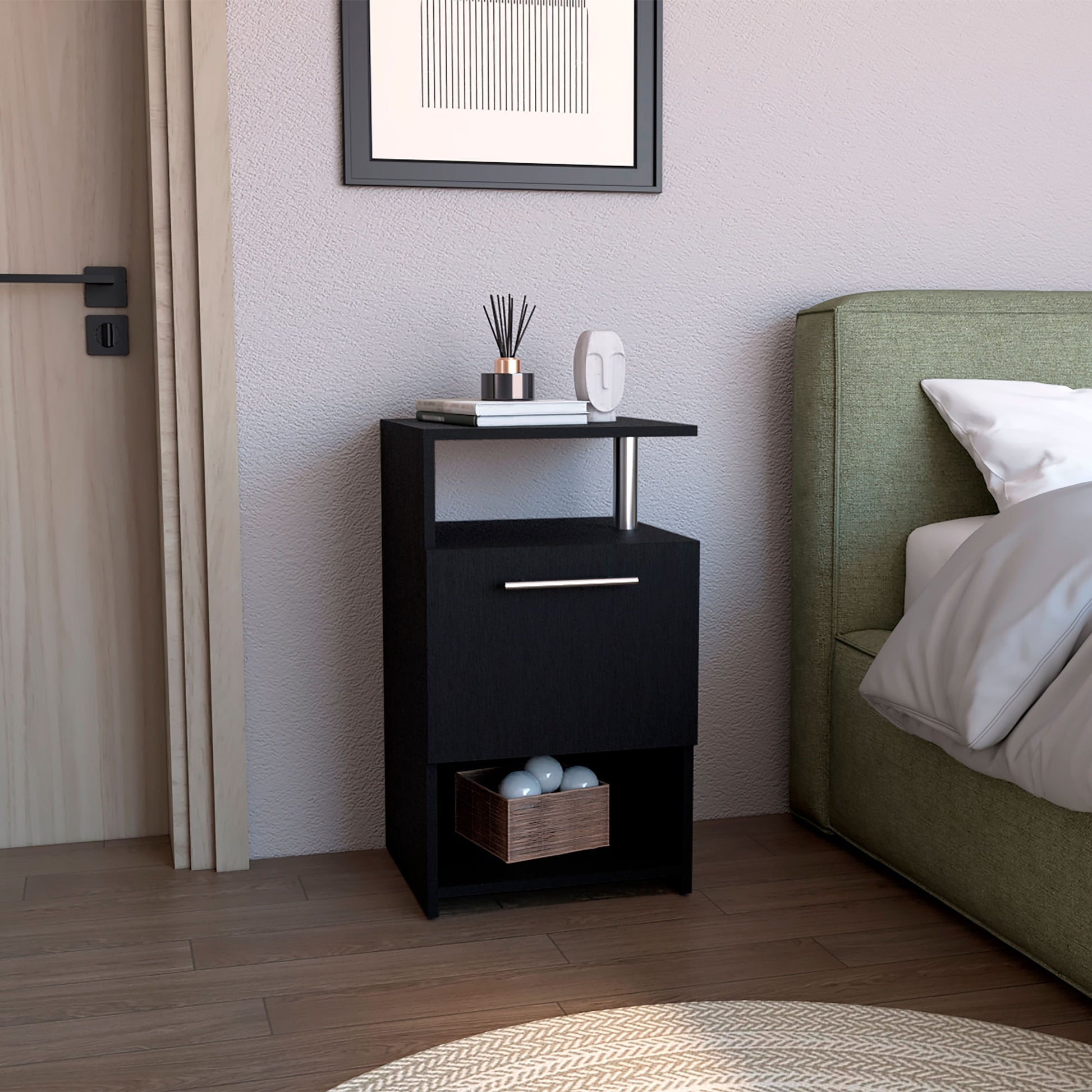 Mesa De Noche Alta Jena 70X40X36 Rta Wengue