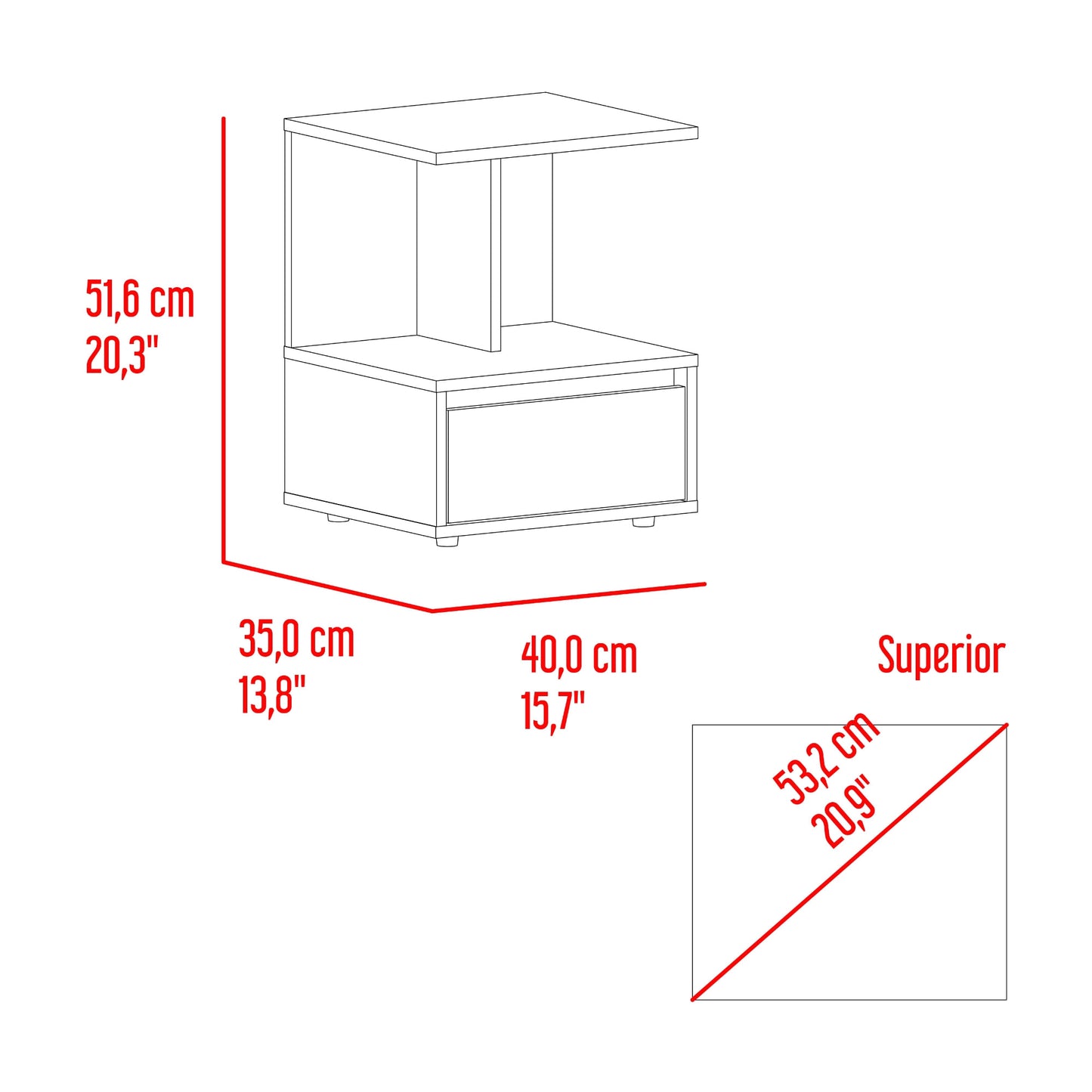 Mesa De Noche Miki 51X40X35 Rta Avellana Blanco