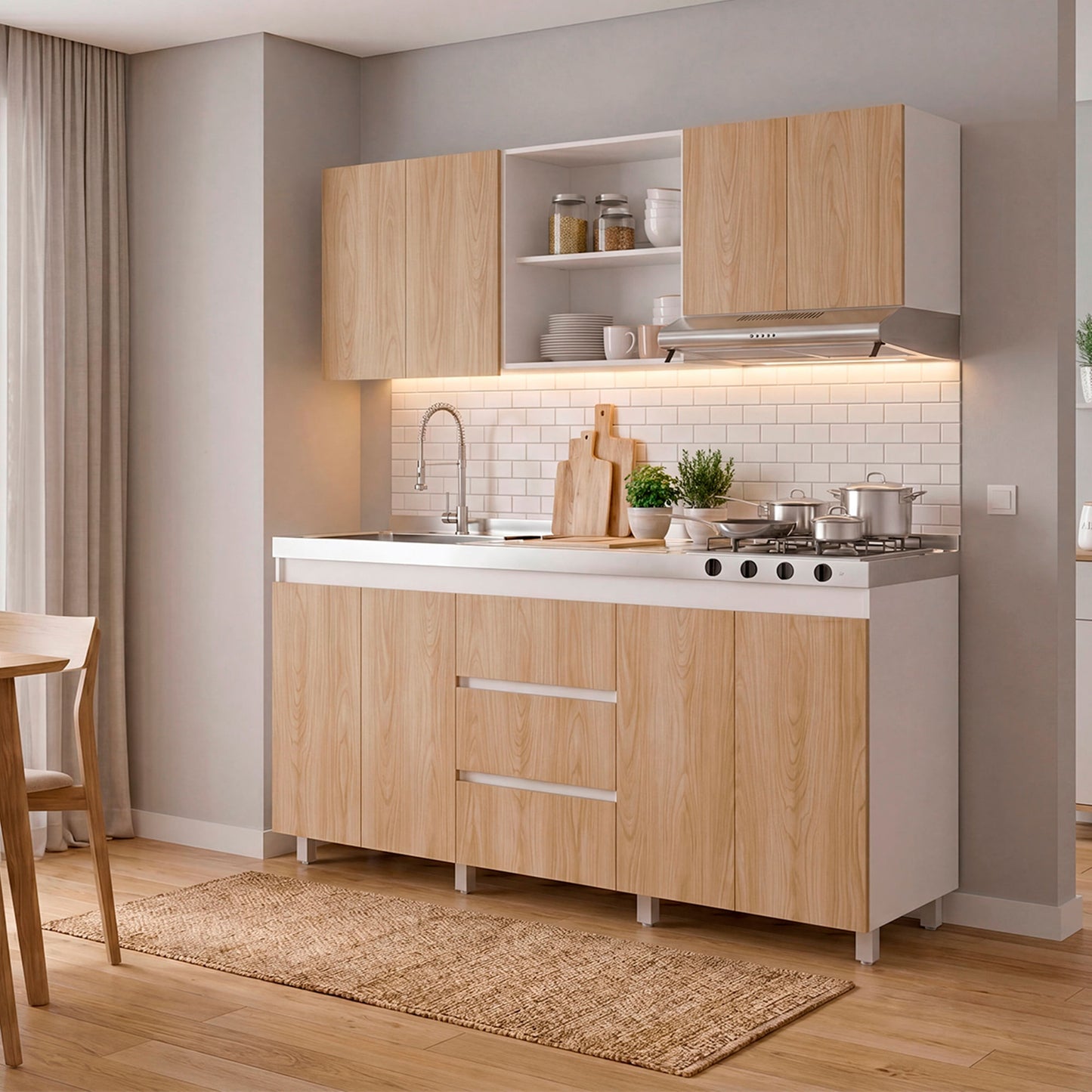 Cocina Boreal Izquierda 210X180X50 Rta Blanco Fresno