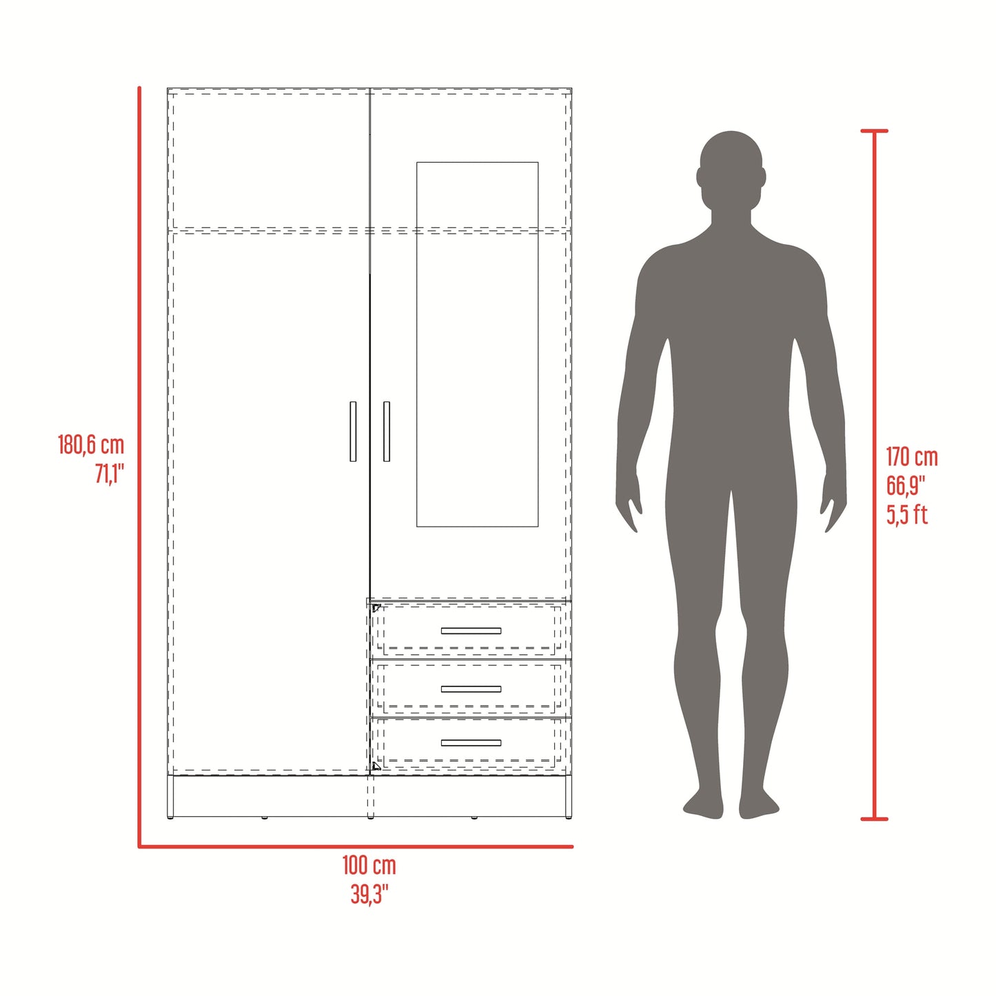 Closet Marfil 180X100X48 Rta Wengue Zf