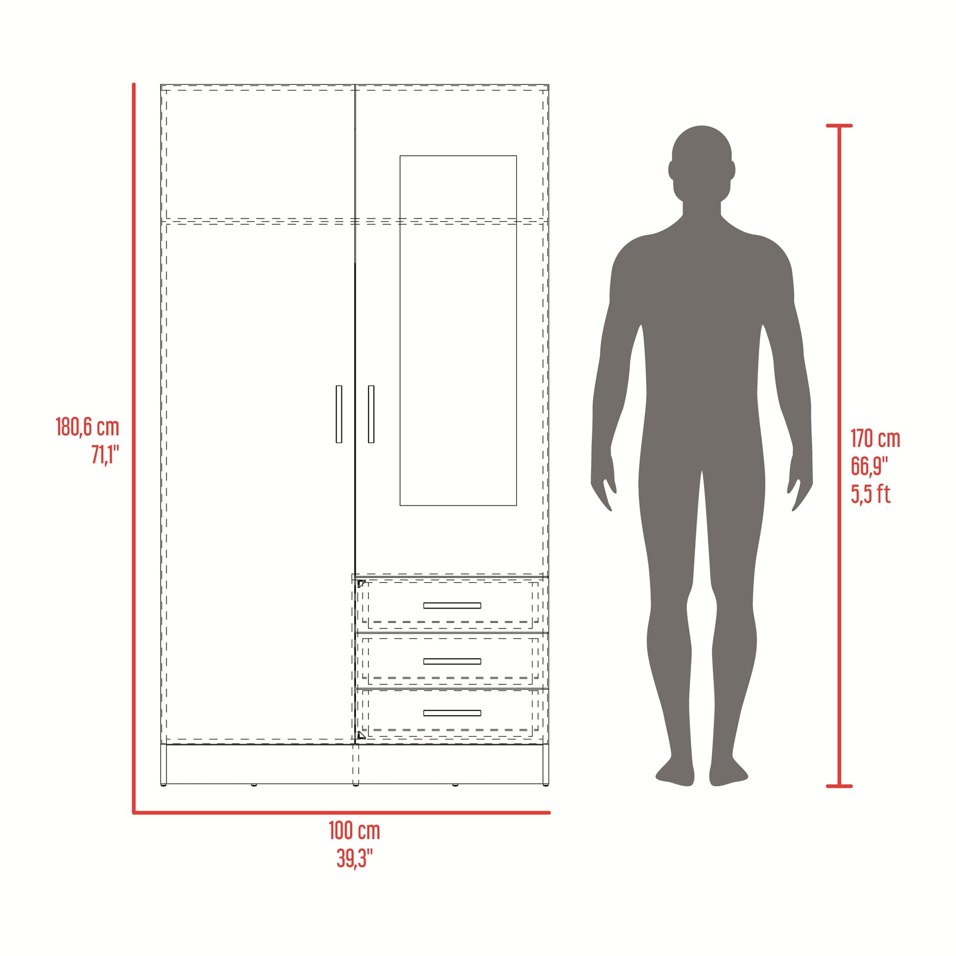 Closet Marfil 180X100X48 Rta Wengue Zf