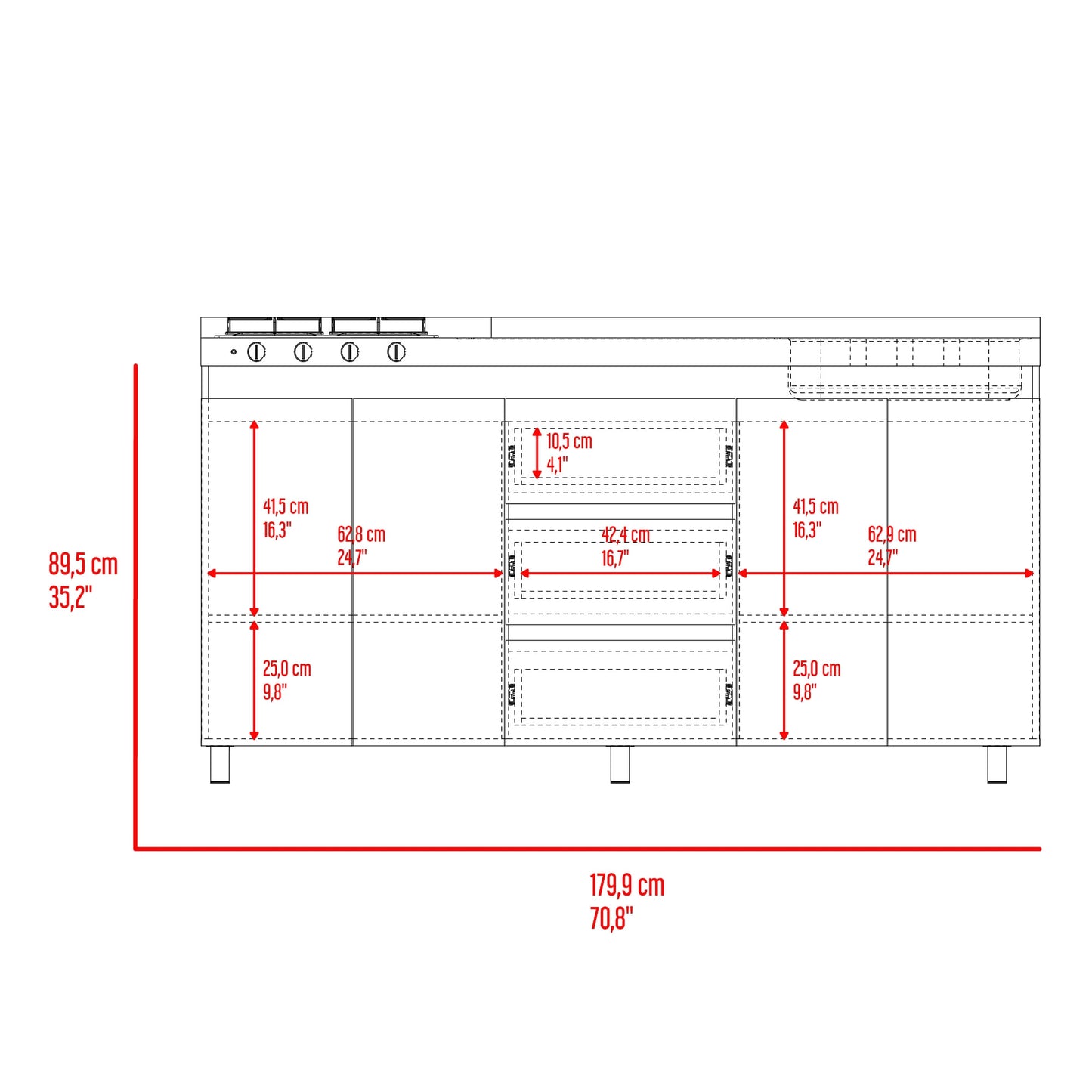 Mueble Inferior Cocina Der 180 Boreal 89X179X49 Rta Blanco Fresno