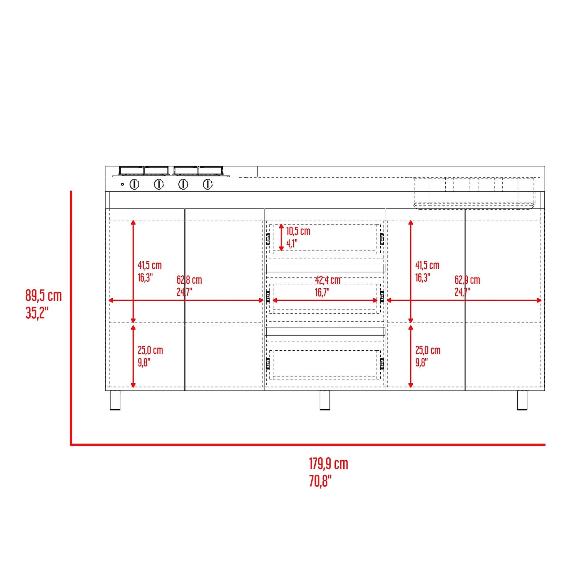 Mueble Inferior Cocina Der 180 Boreal 89X179X49 Rta Blanco Fresno