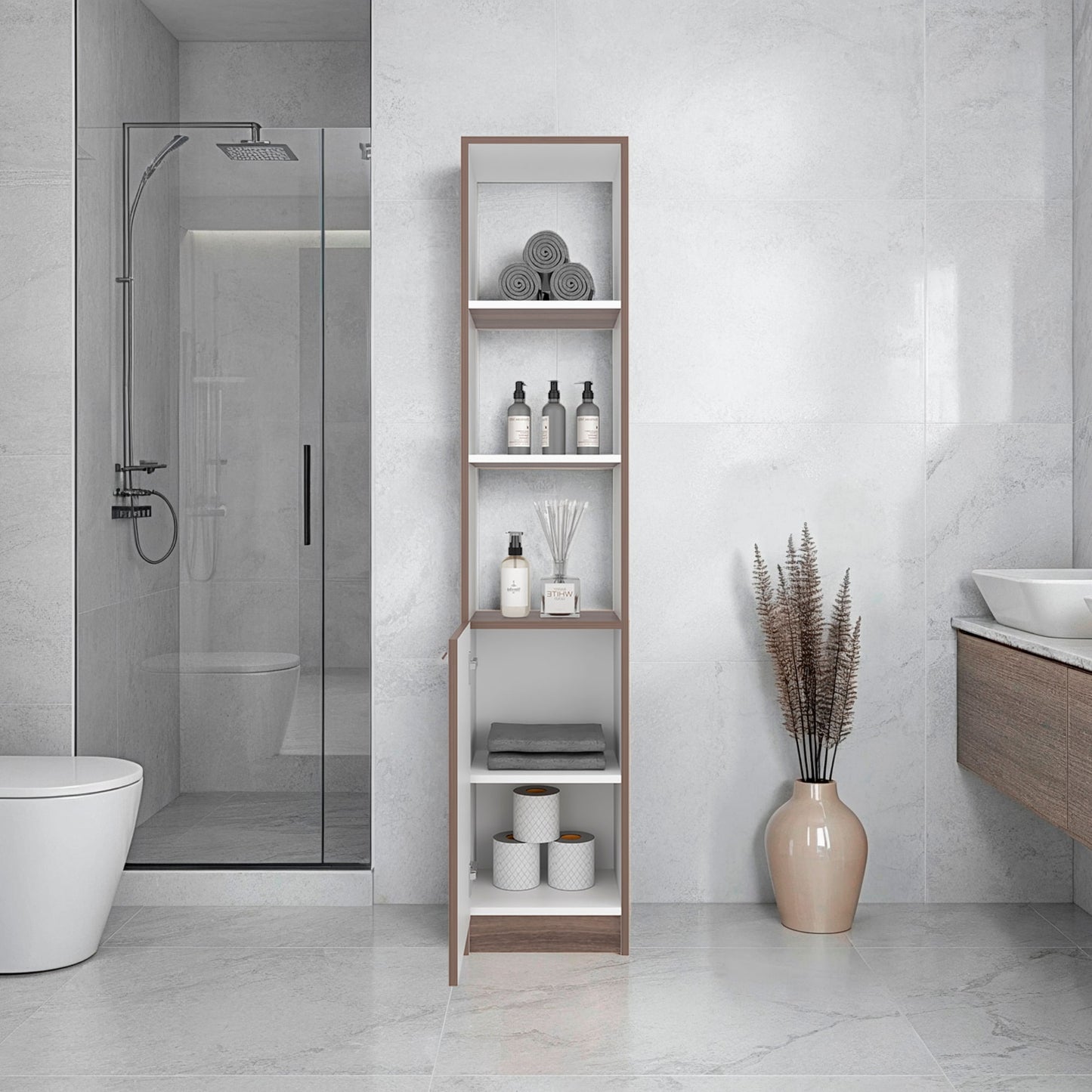 Mueble Auxiliar De Baño Bath 162X33X26 Rta Avellana Blanco Zf