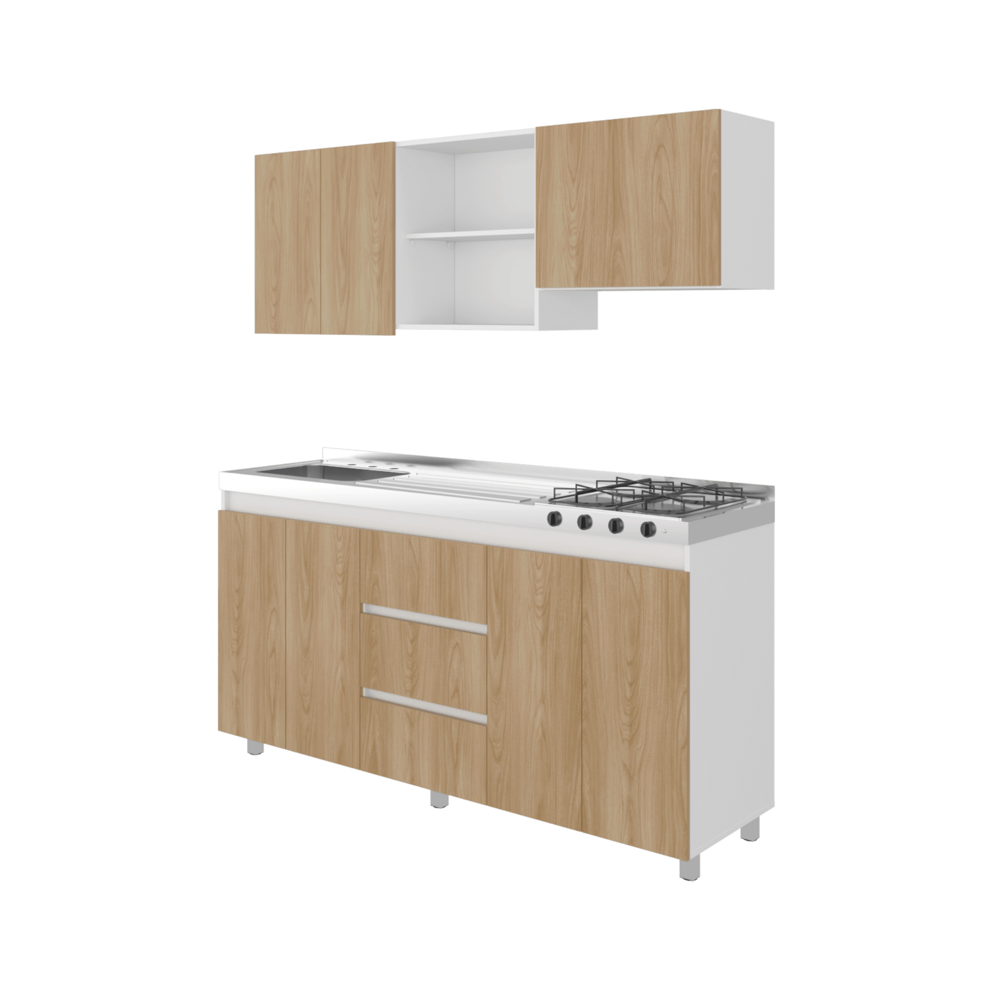 Cocina Boreal Izquierda 210X180X50 Rta Blanco Fresno
