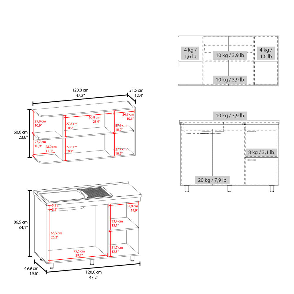 Cocina Elica 120 Rta Blanco Zf
